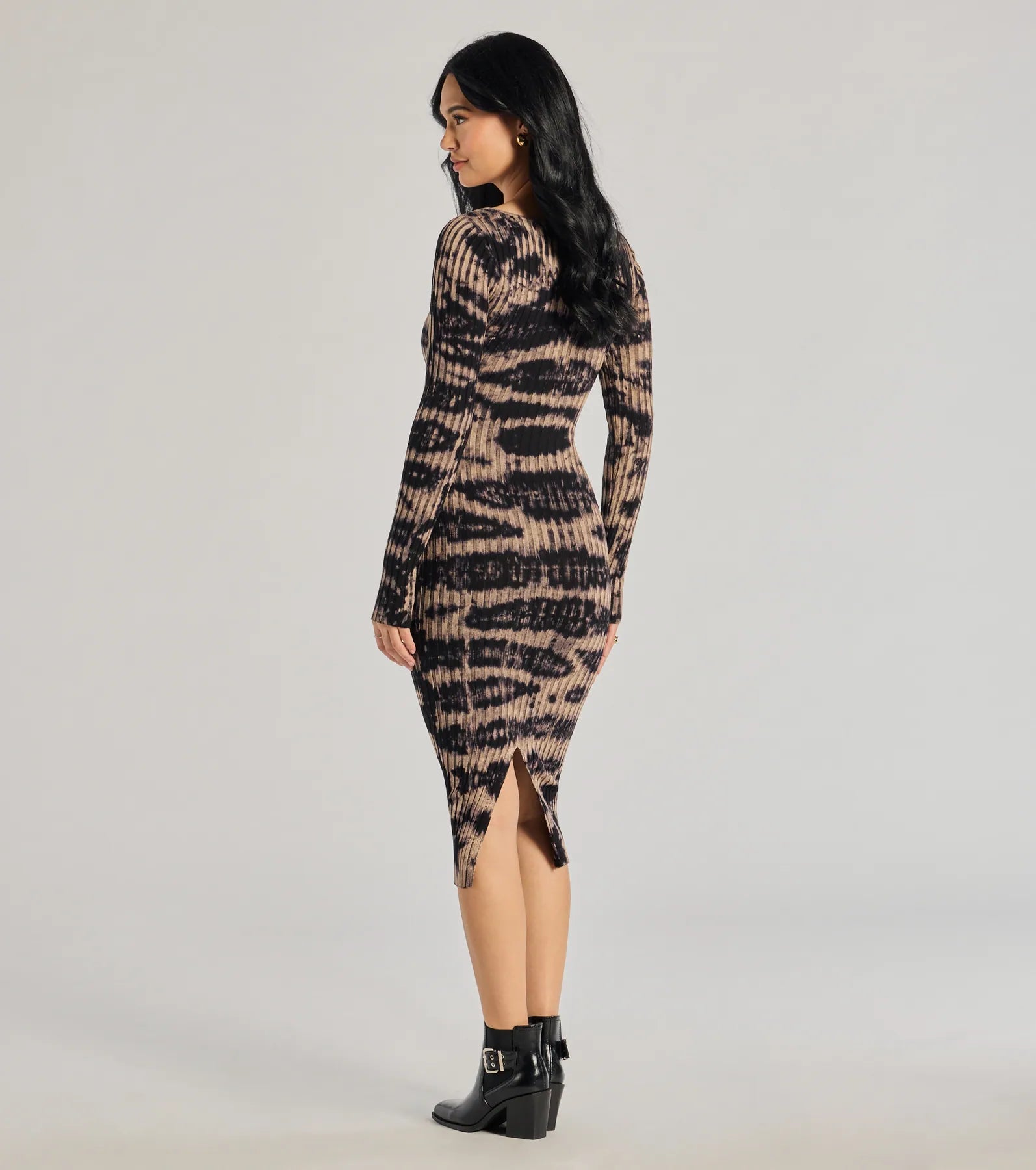 Premium Cosmic Chic Tie-Dye Knit Midi Dress