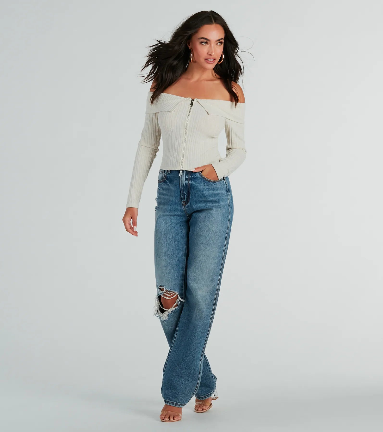 Ultimate Off-The-Shoulder Zip Top - Effortlessly Charming