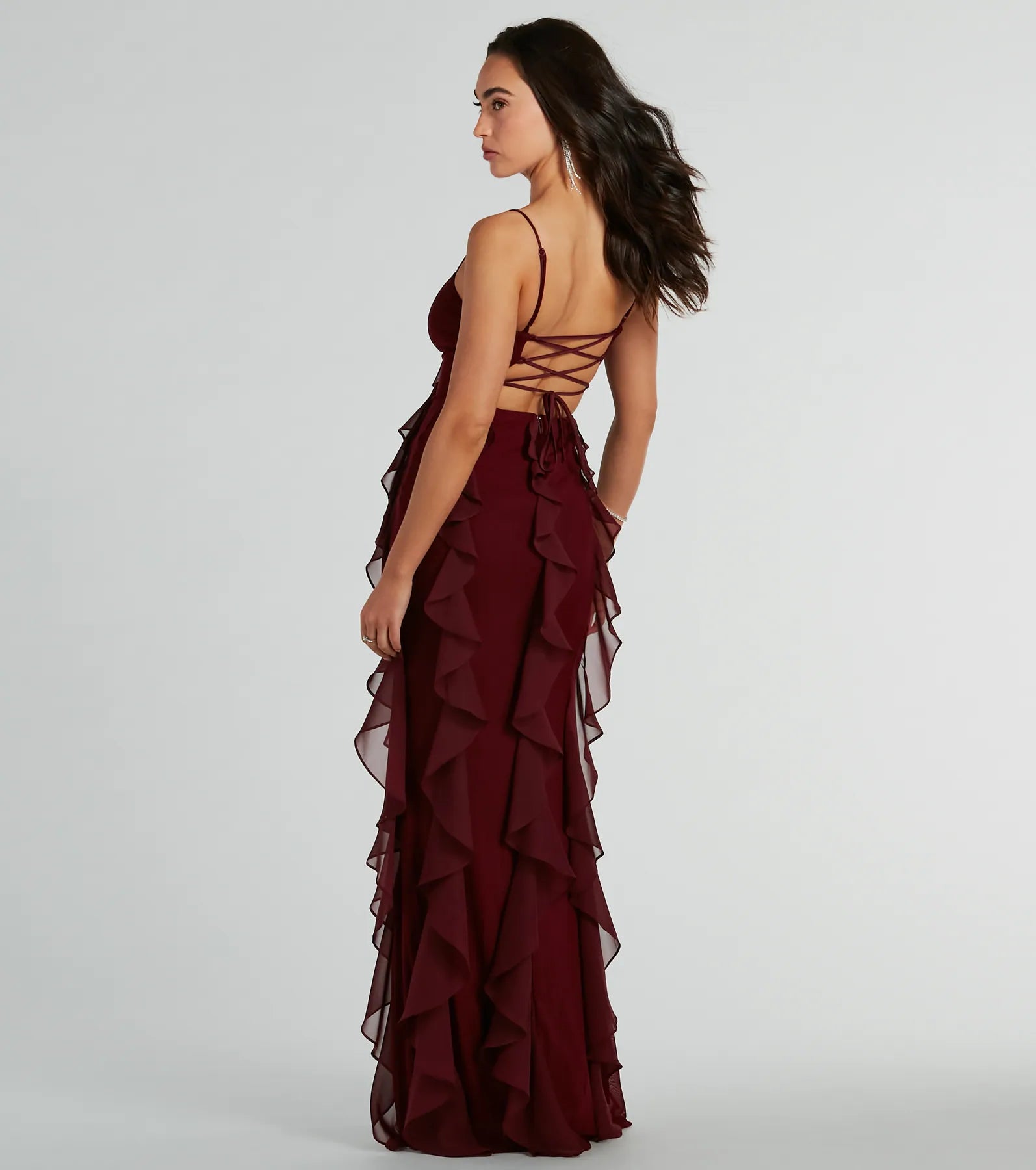 Sophia Premium Lace-Up Mermaid Formal Dress with Ruffle Details