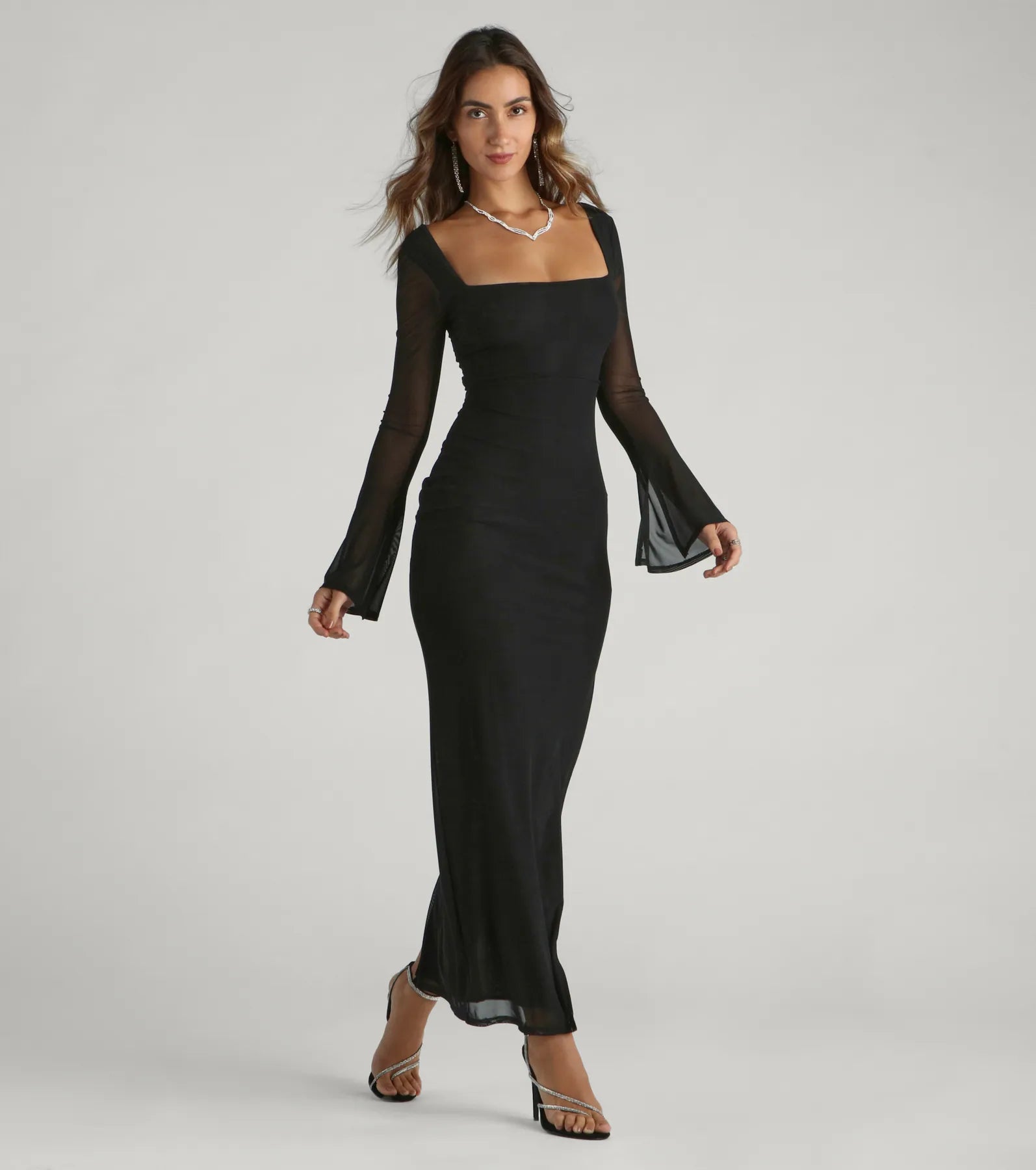 Premium Becka Formal Mesh High Slit Column Dress - Ultimate Elegance