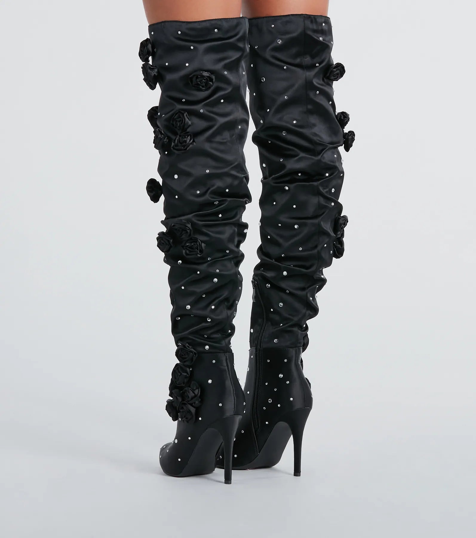 Ultimate Glam Rhinestone & Rosette Thigh-High Boots