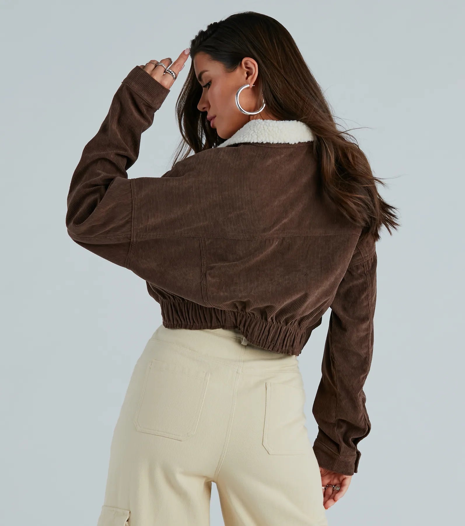 Premium Corduroy Crop Jacket with Faux Sherpa Collar