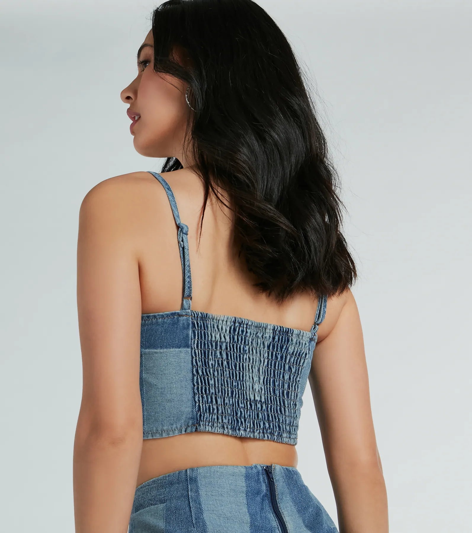 Ultimate Retro Patchwork Denim Bustier Top