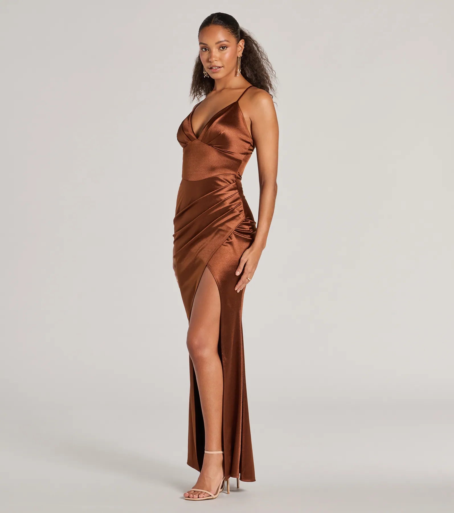Premium Zosia V-Neck Mermaid Satin Evening Gown