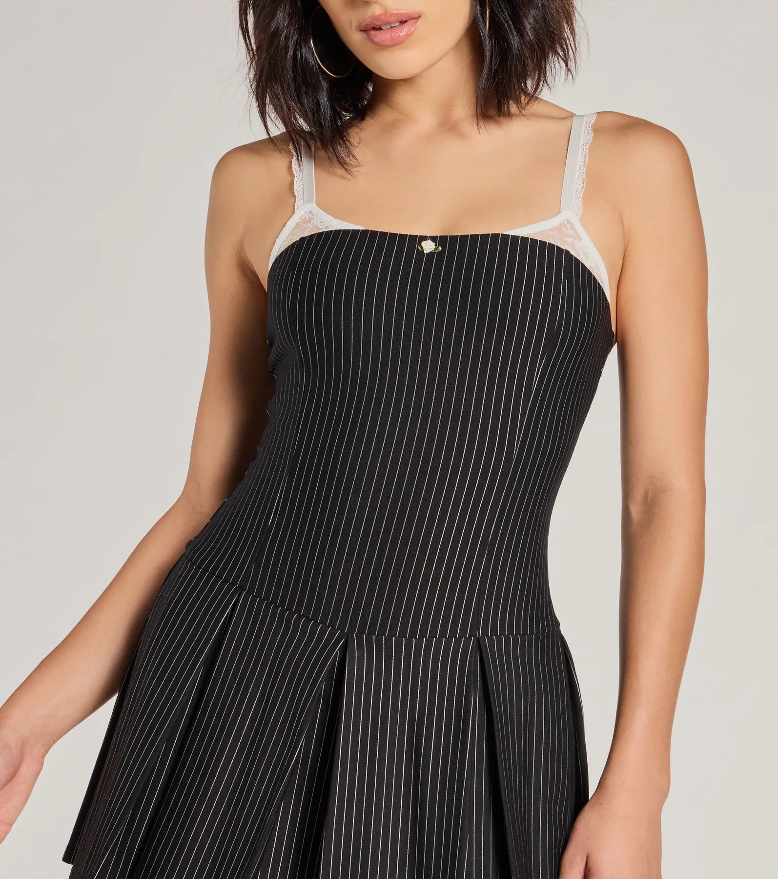 Ultimate Chic Pinstripe Pleated Romper - Sleek & Stylish