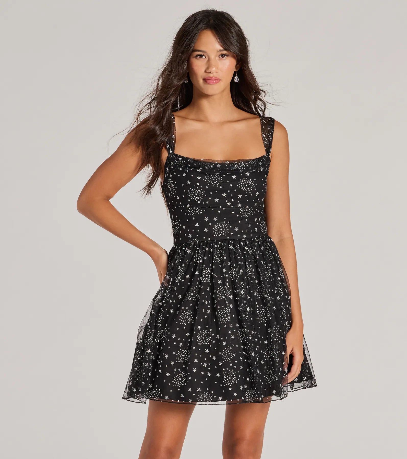 Premium Starry Night Glitter Tulle Skater Dress - Ultimate Party Wear