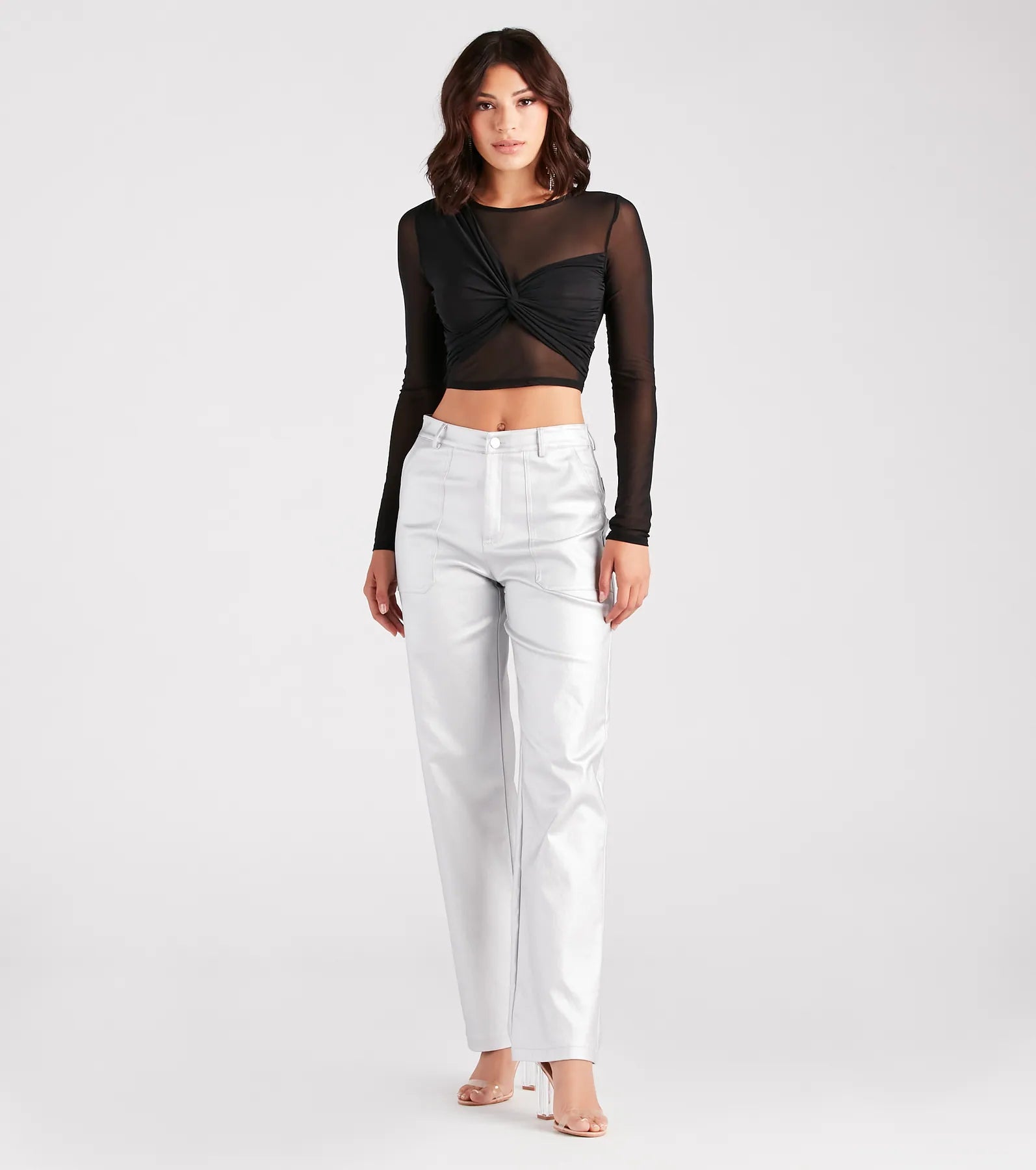 Ultimate Sheer Stunner: Twist-Front Mesh Crop Top