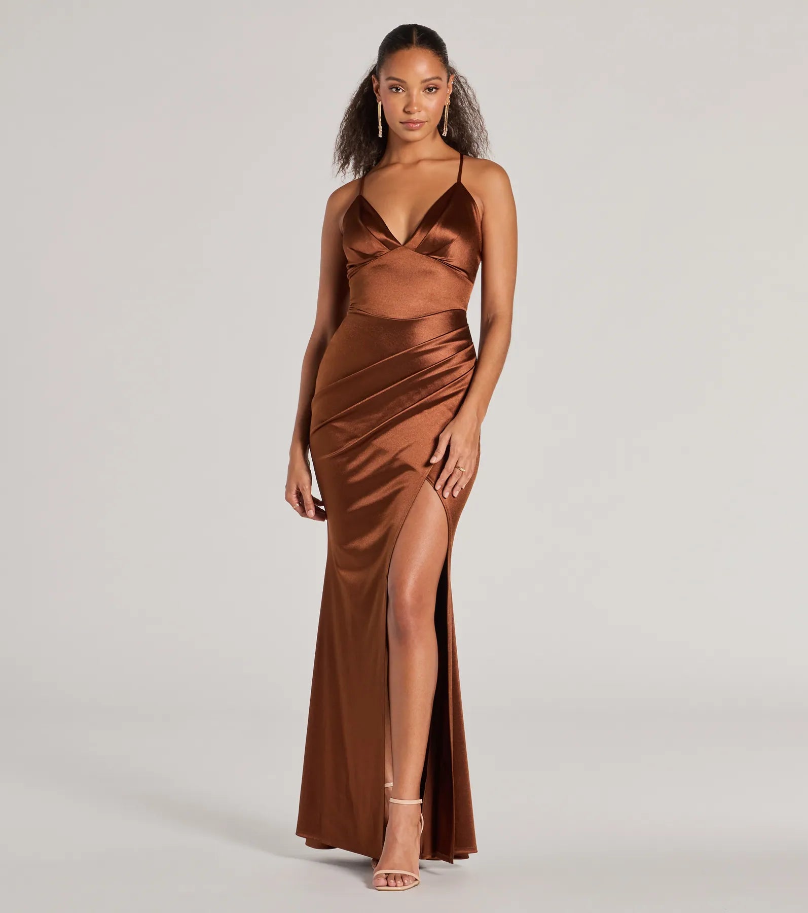 Premium Zosia V-Neck Mermaid Satin Evening Gown