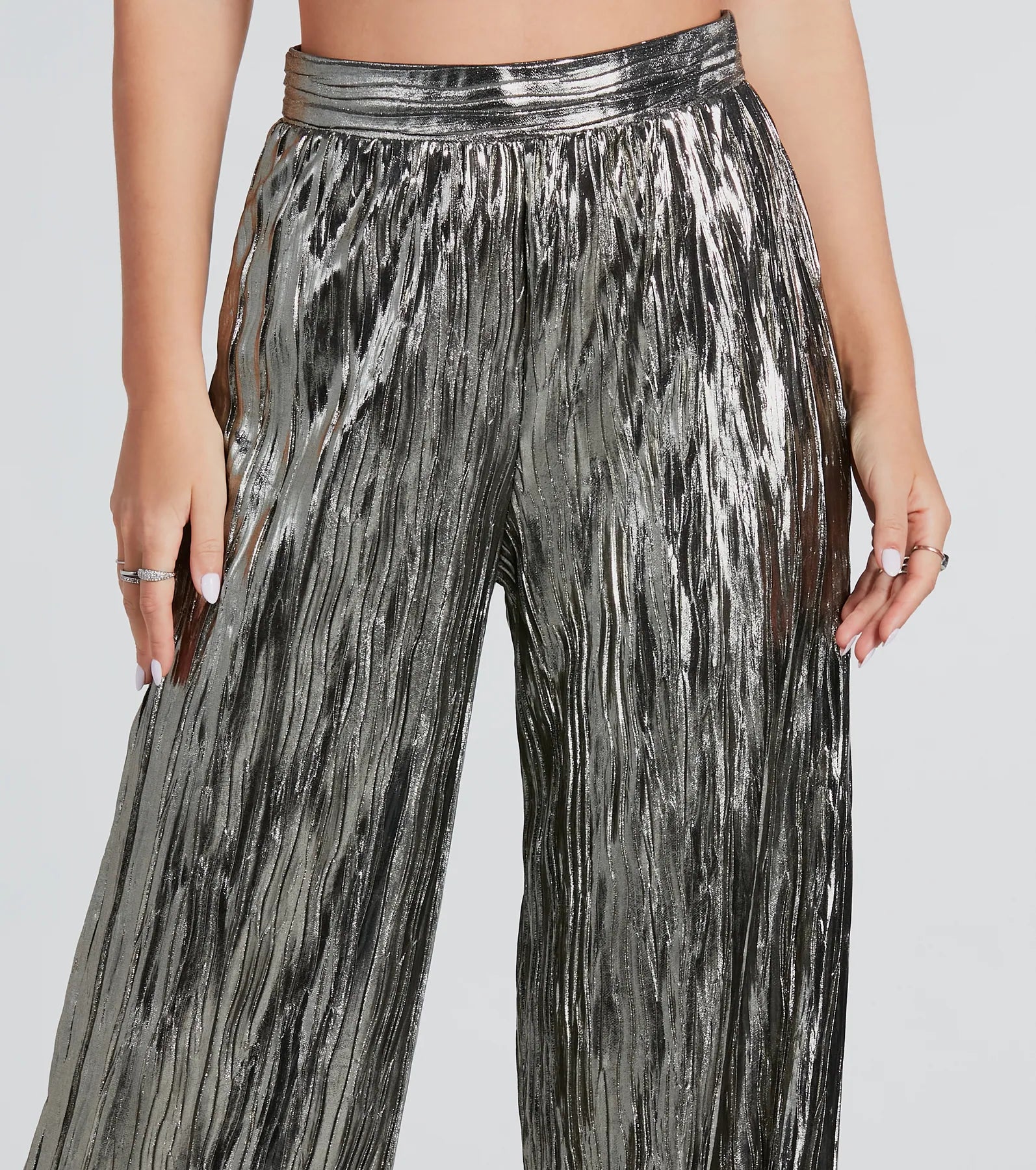 Premium Metallic Plisse Wide-Leg Pants - Dare to Impress