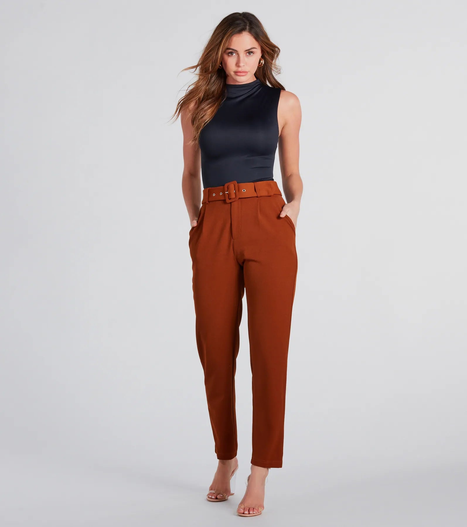 Premium High-Rise Crepe Trousers - Slim Fit & Cropped Hem