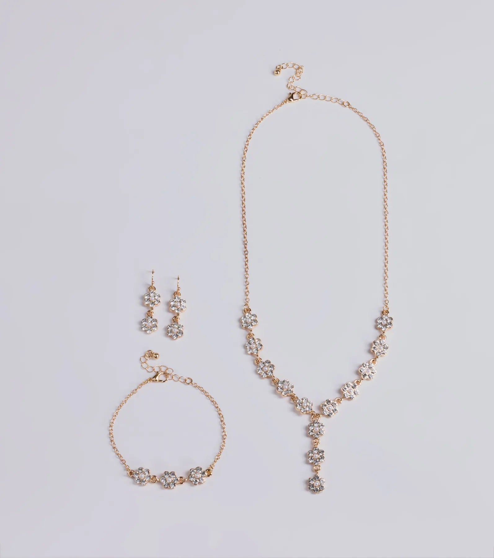 Ultimate Timeless Elegance Floral Rhinestone Pearl Jewelry Set