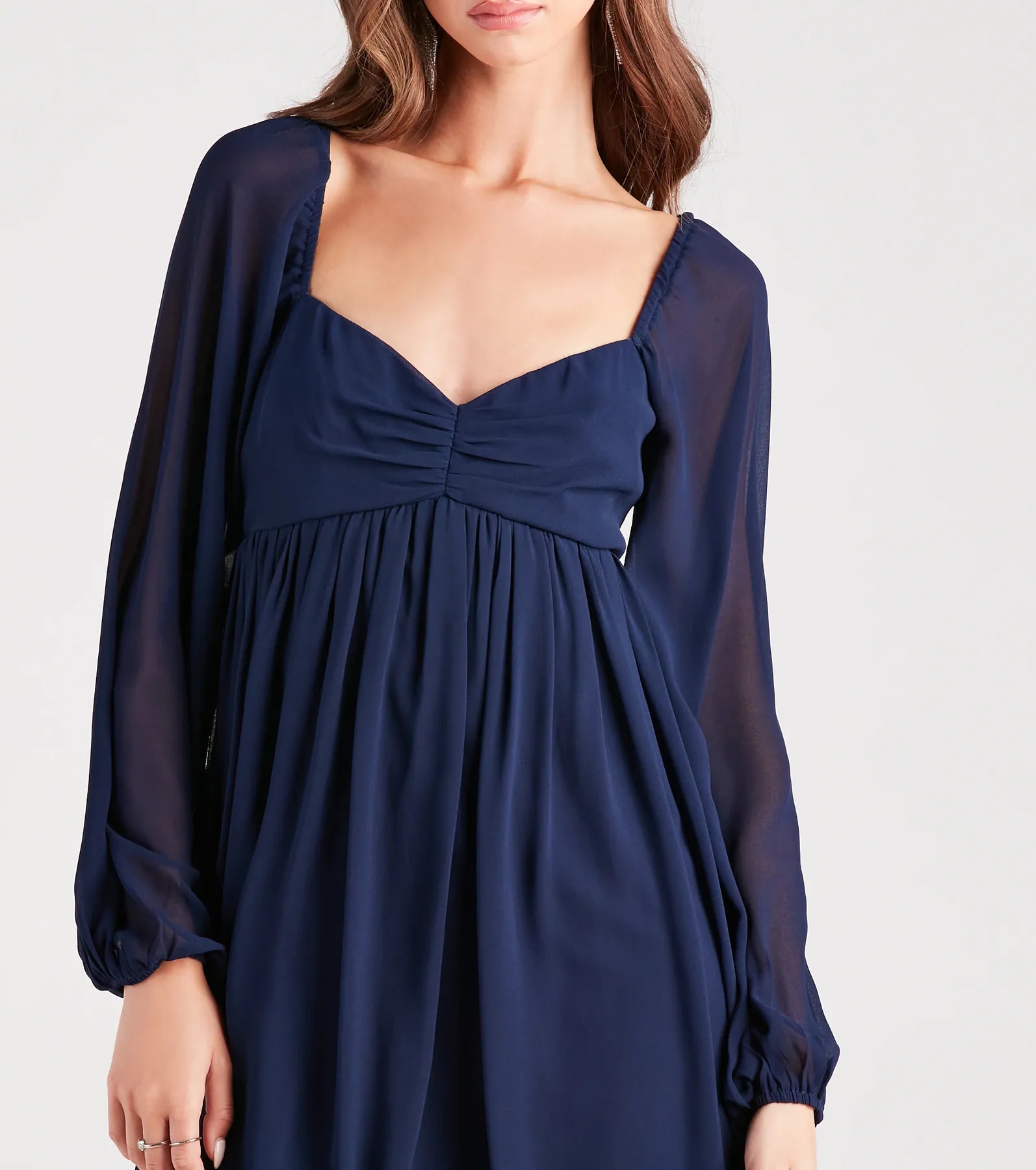 Ultimate Flowy Chiffon Babydoll Dress – Elegant Long Sleeve Design