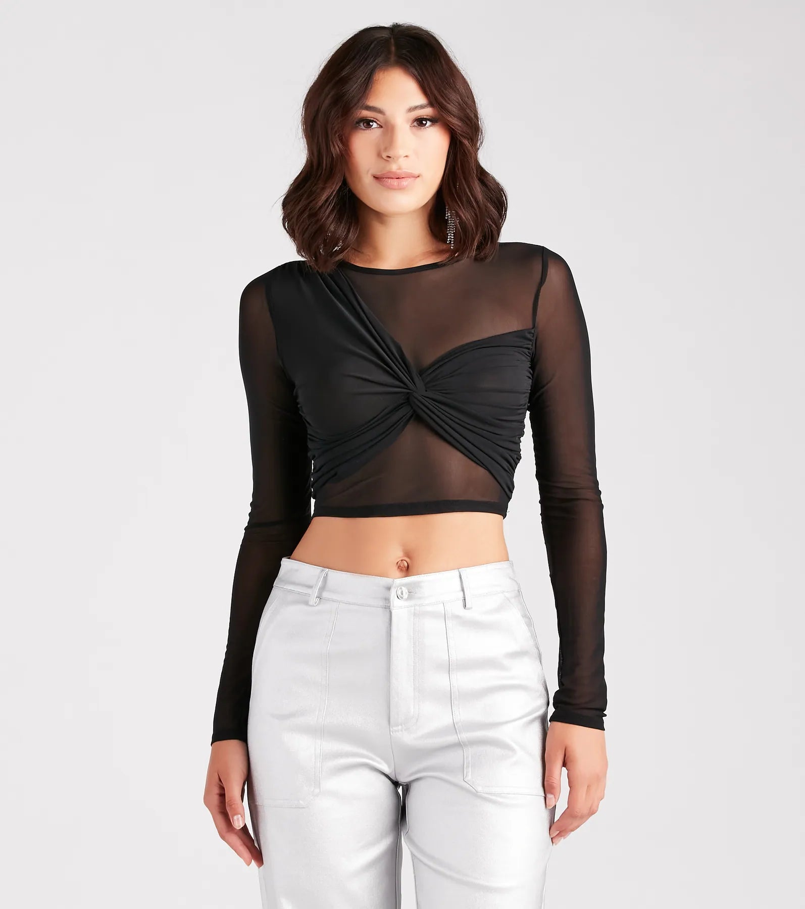 Ultimate Sheer Stunner: Twist-Front Mesh Crop Top