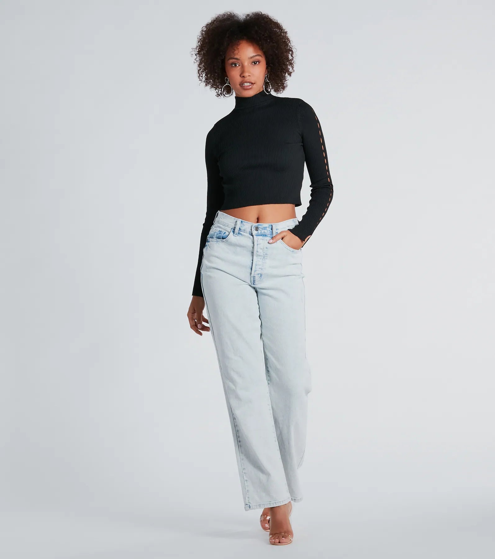 Ultimate Chic Mock Neck Crop Top - Long Sleeve Stretch Knit