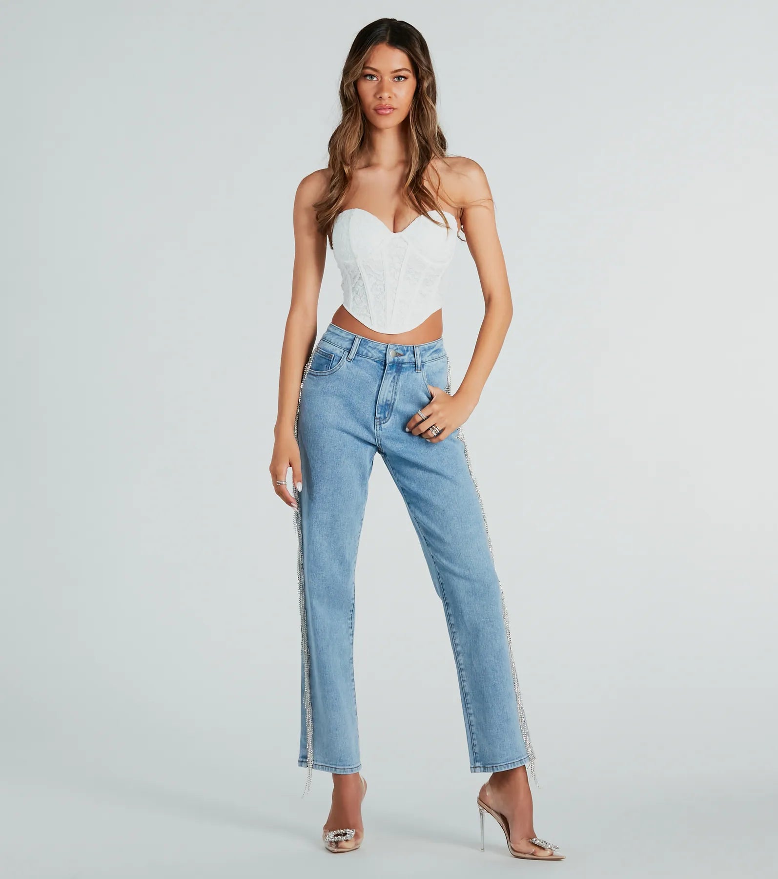 Premium Glam High-Rise Rhinestone Jeans