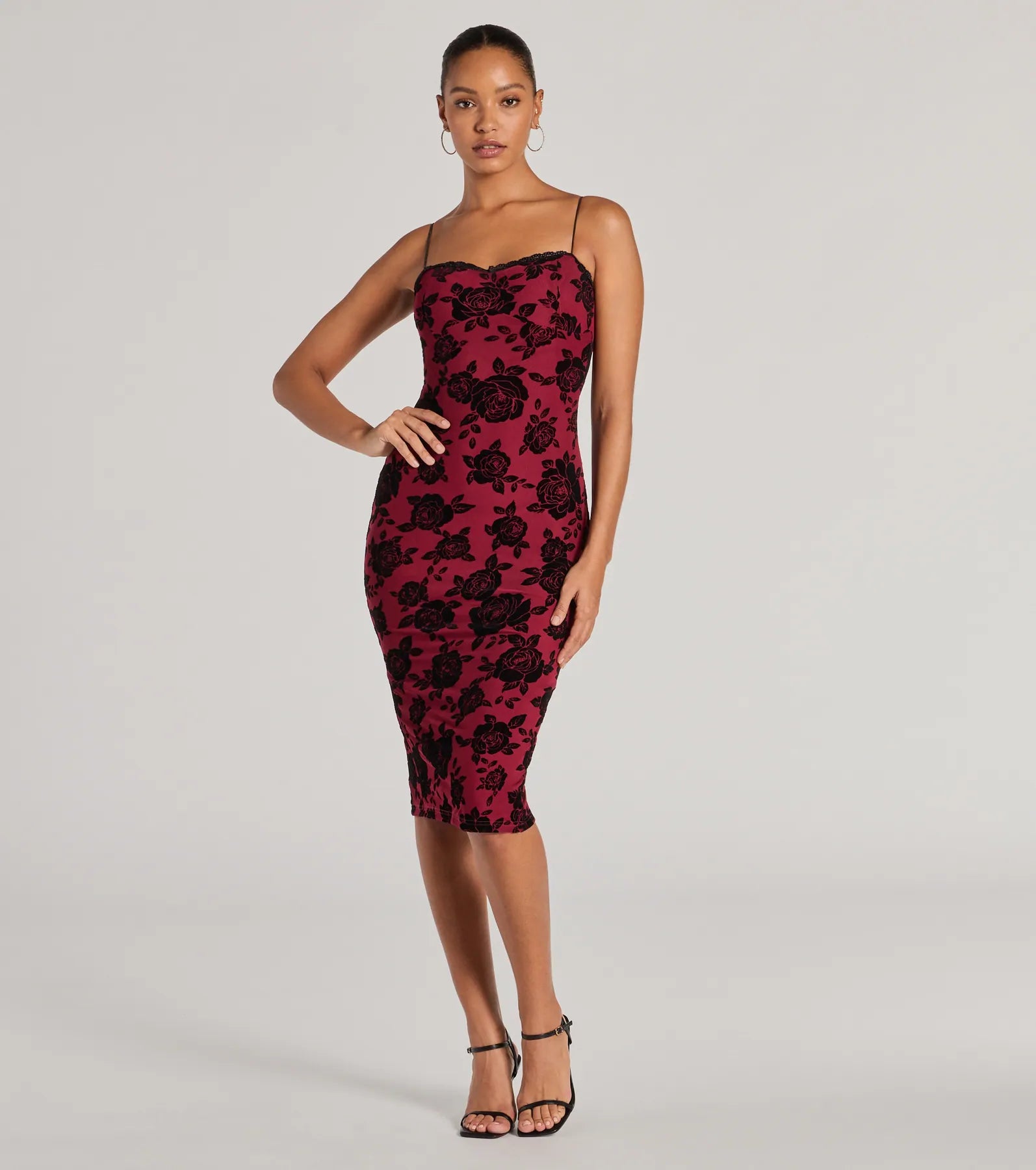 Ultimate Romance Rose Velvet Lace Midi Dress - Timeless Elegance