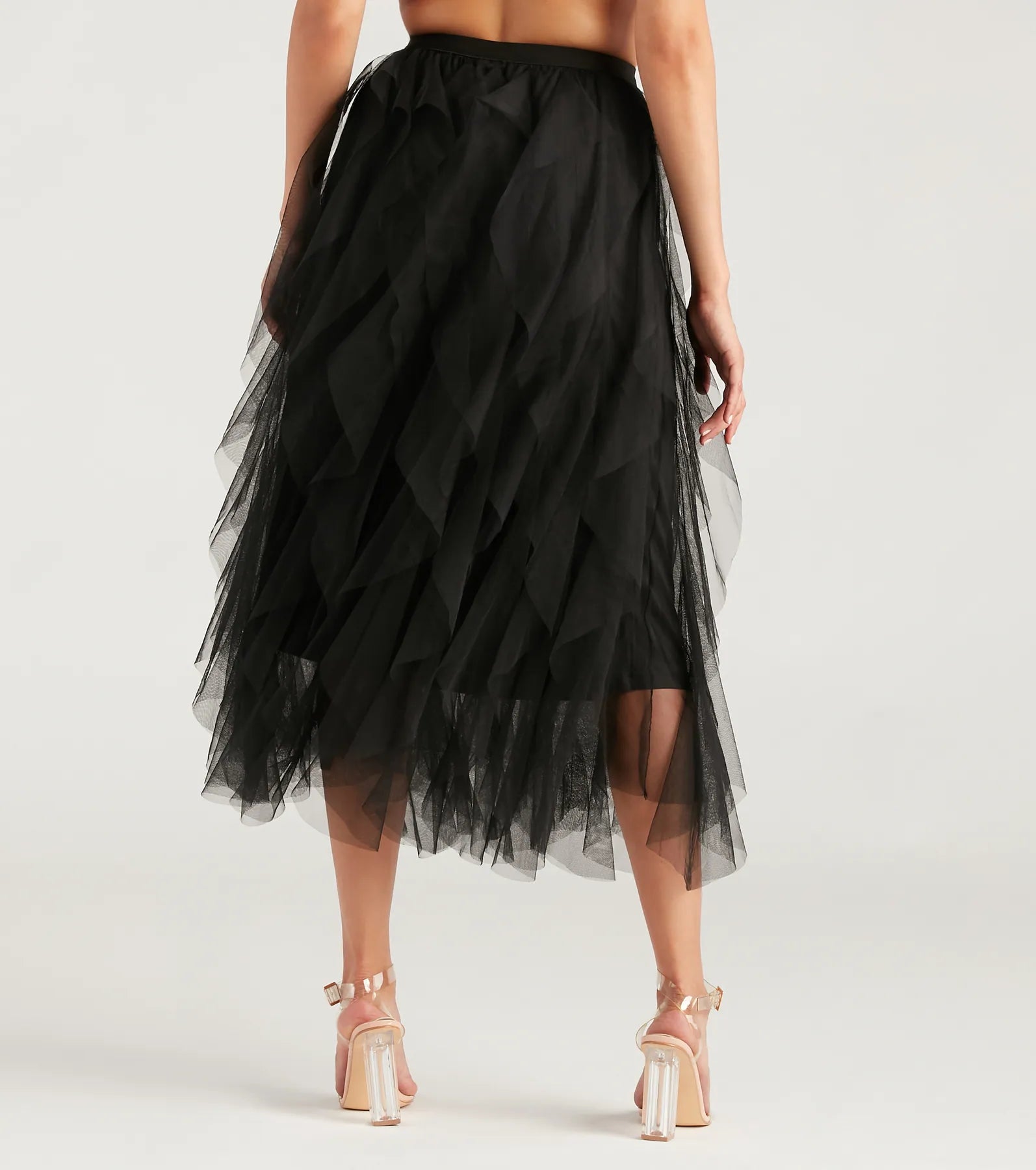 Premium Ruffled Tulle Midi Skirt - Ultimate Drama Edition