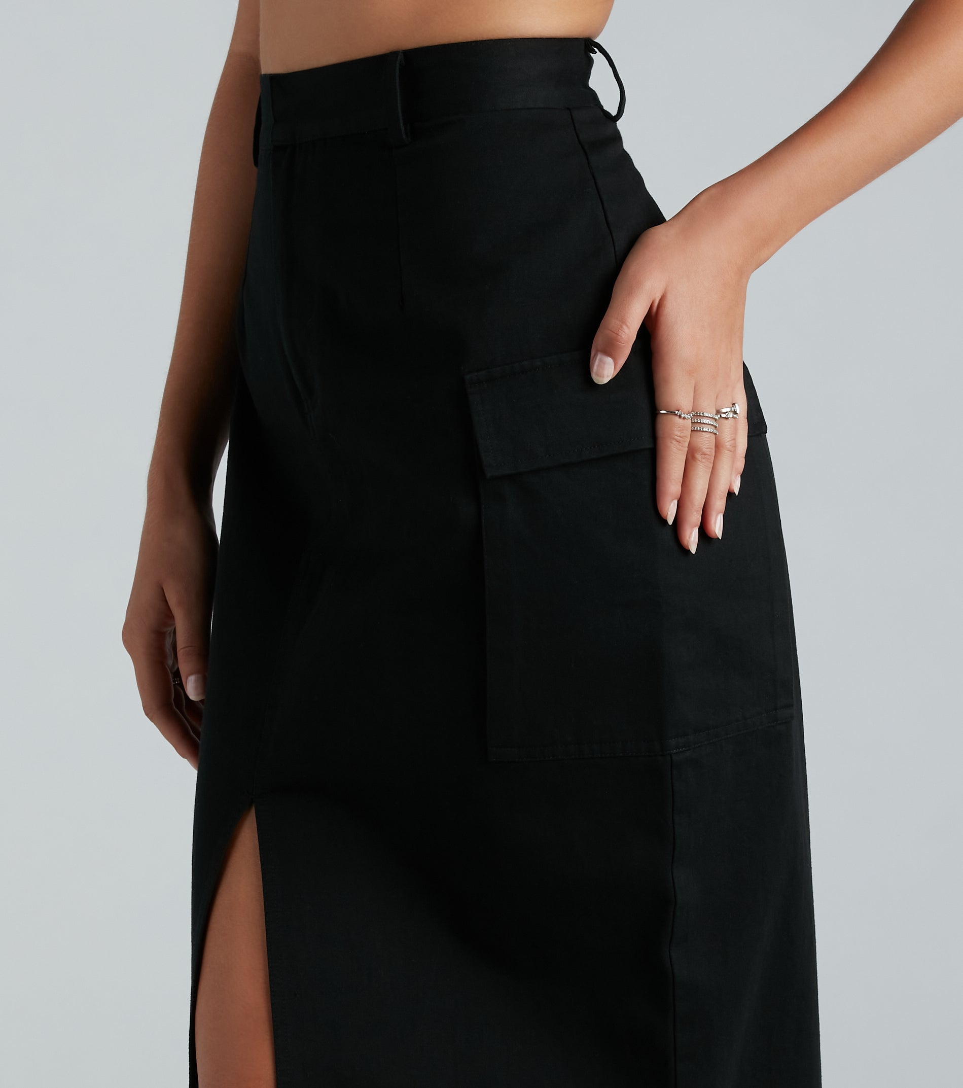 Ultimate Trendy Cargo Maxi Skirt with High Slit