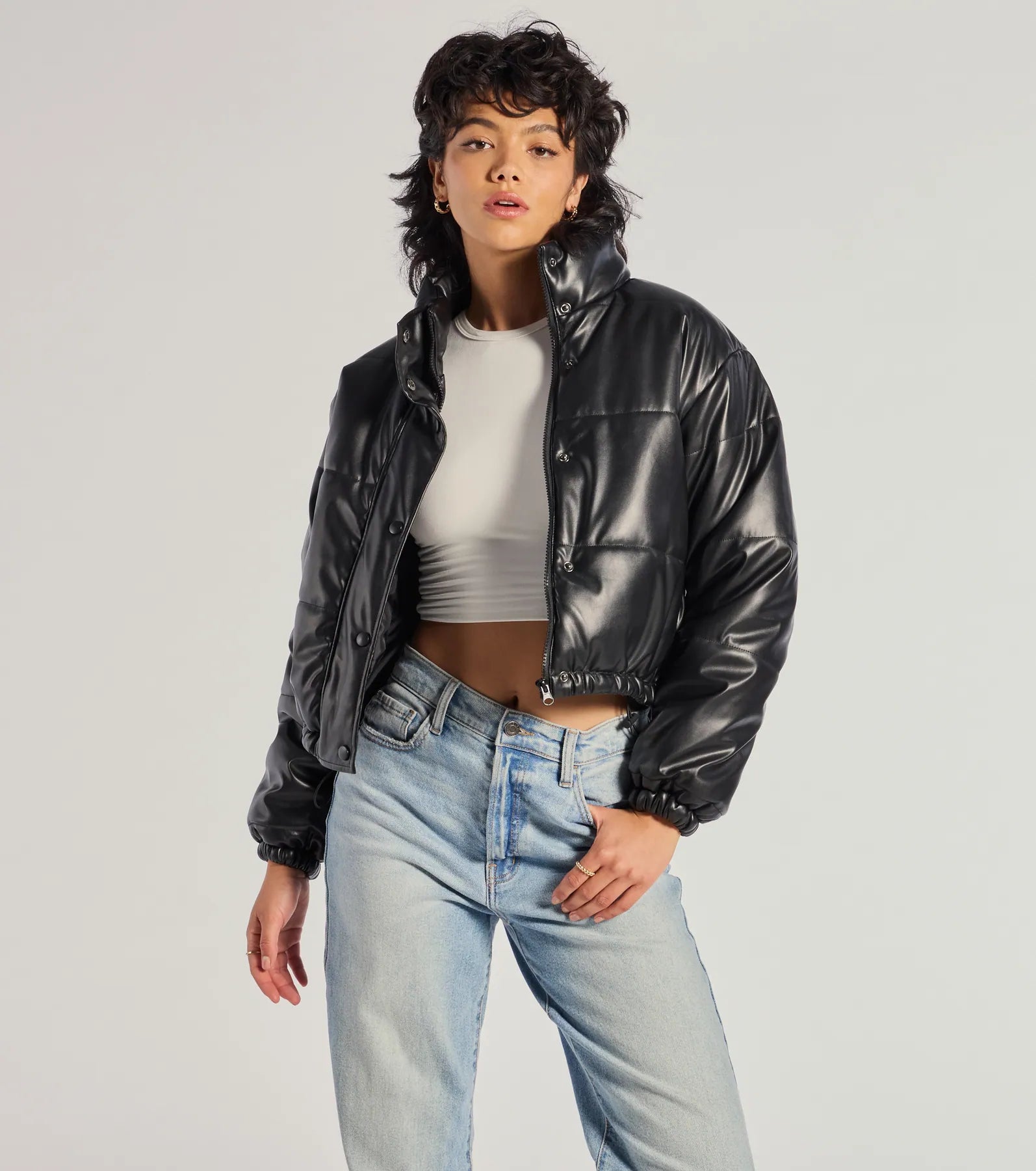 Ultimate Sleek Faux Leather Puffer Jacket - Cozy & Stylish