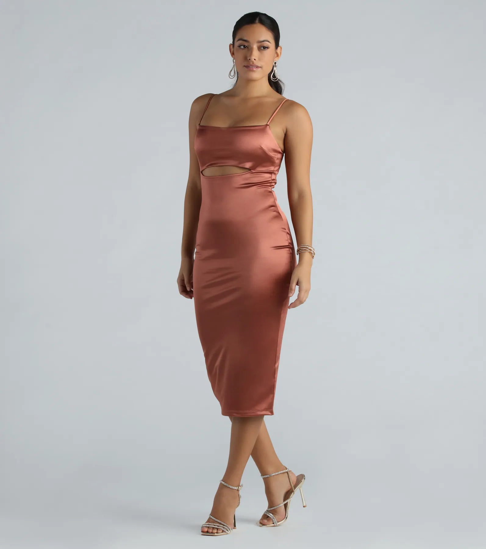 Premium Simone Satin Tie-Back Cutout Midi Dress for Special Occasions