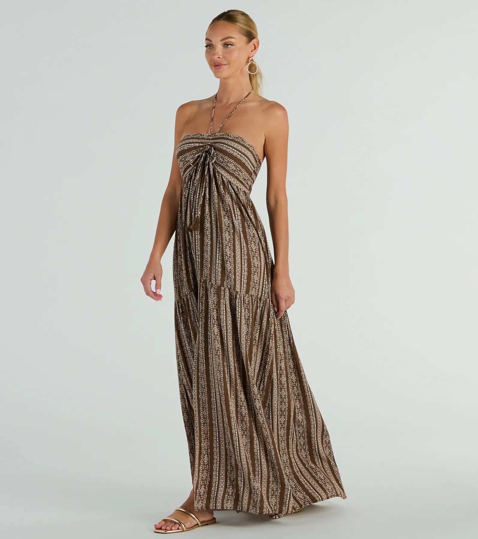 Premium Desert Princess Halter Maxi Dress with Pockets - Ultimate Boho Style