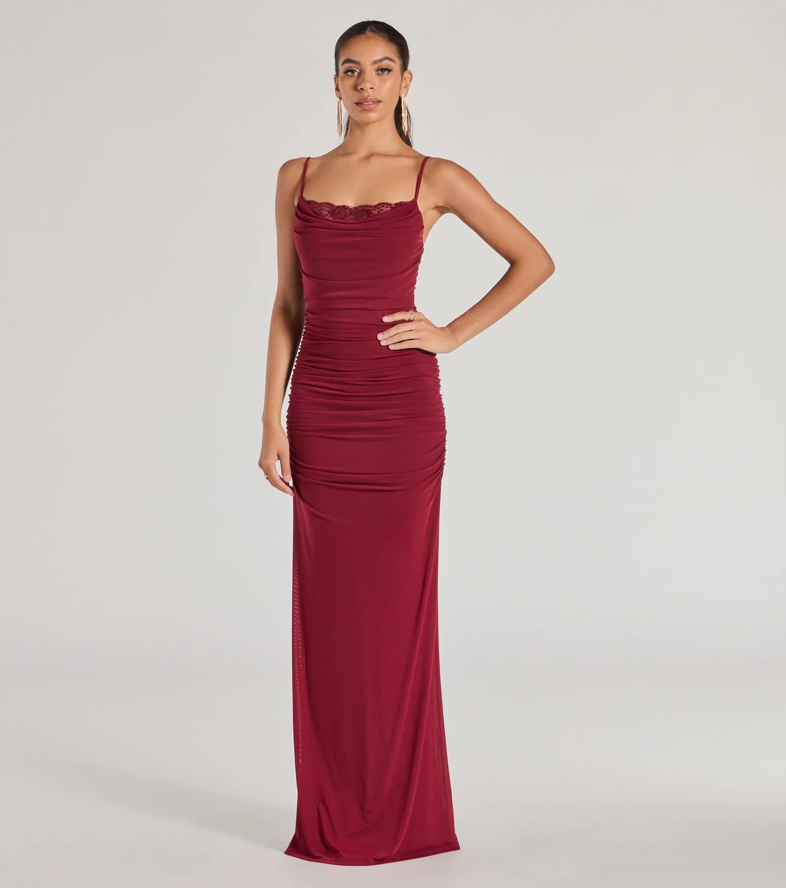 Premium Julane Cowl Neck Ruched Formal Dress