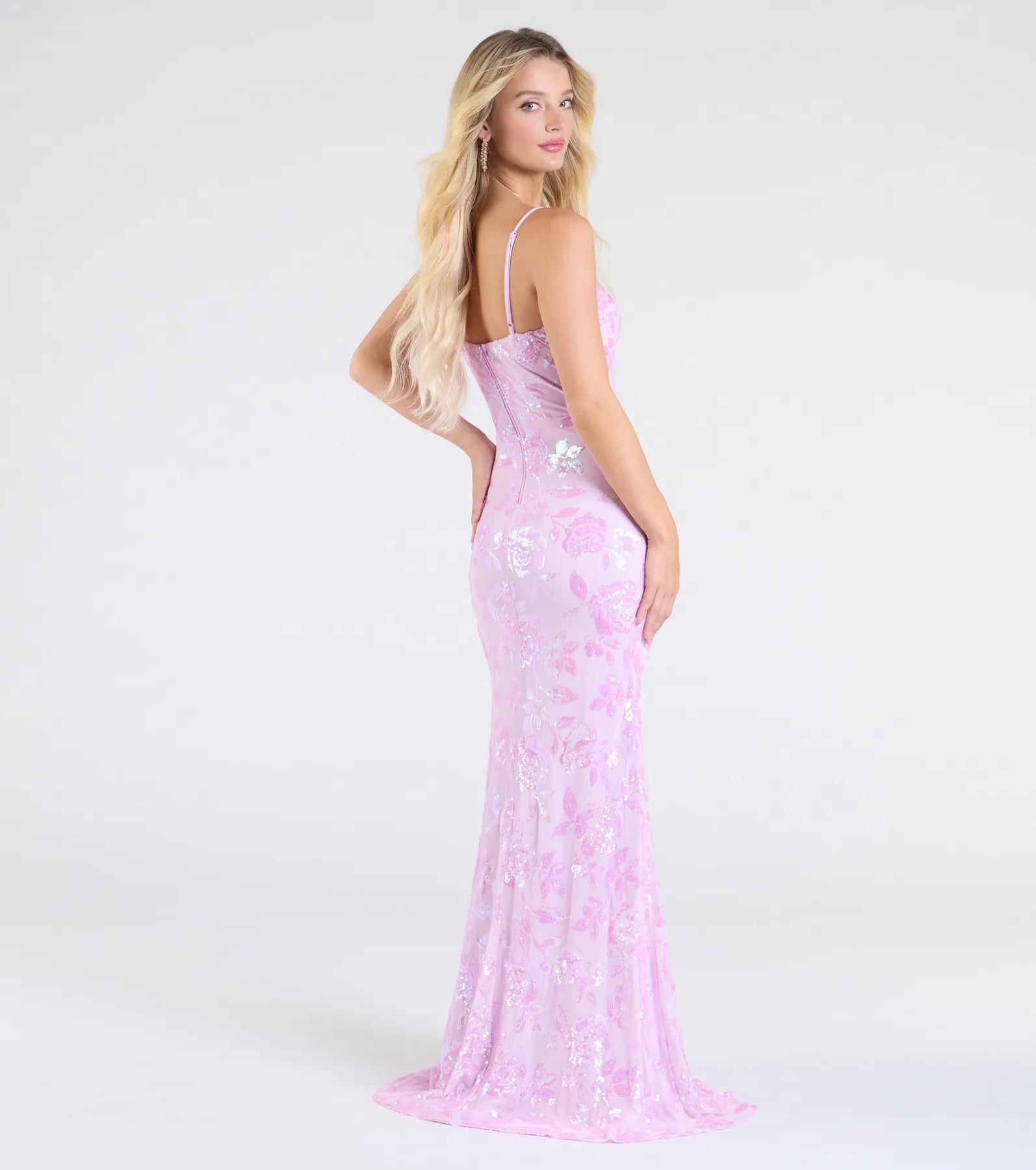 Premium Kimber Floral Sequin Mermaid Gown - High Slit Elegance