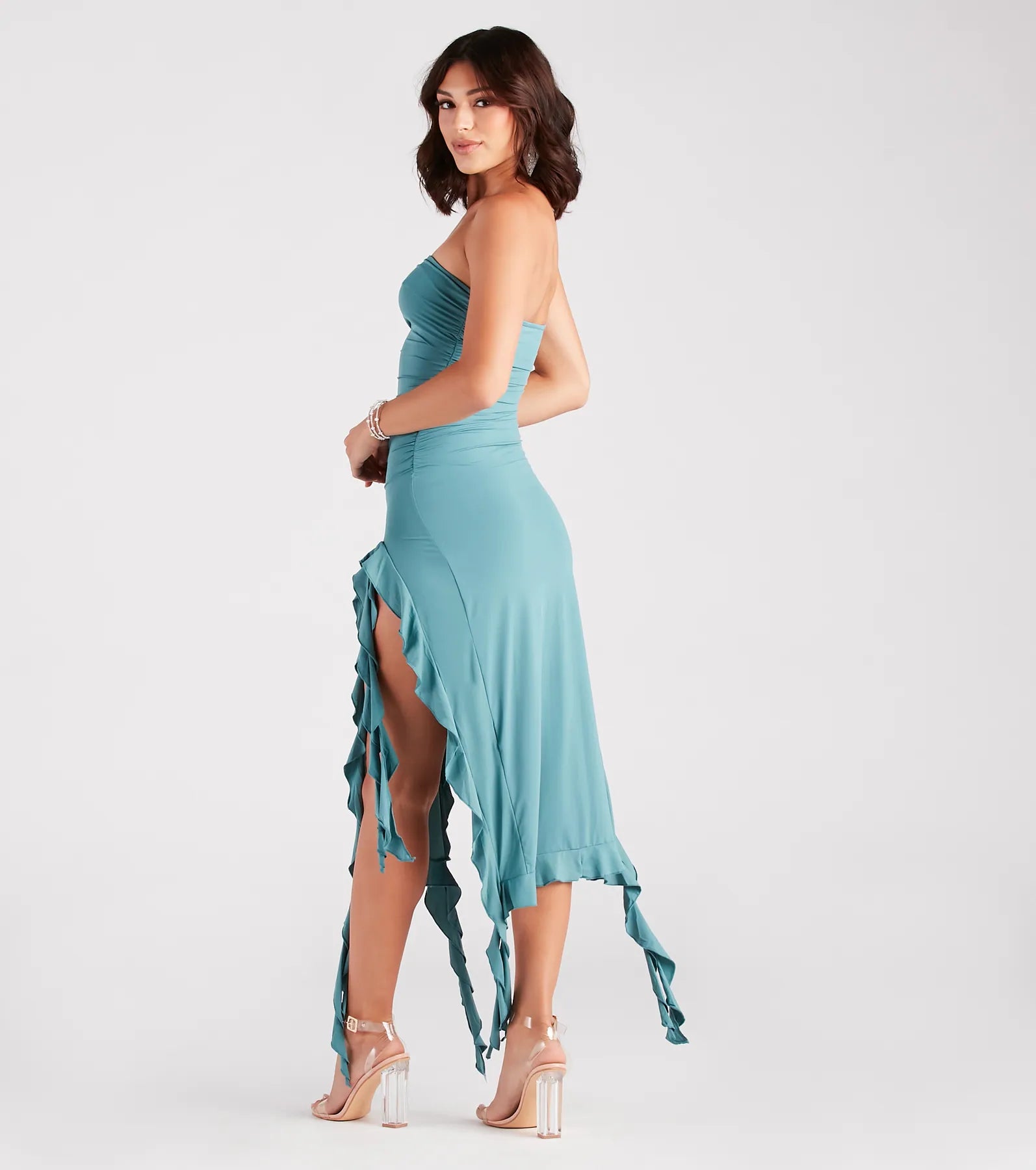 Ultimate Flirty Ruffled Midi Dress with High Slits