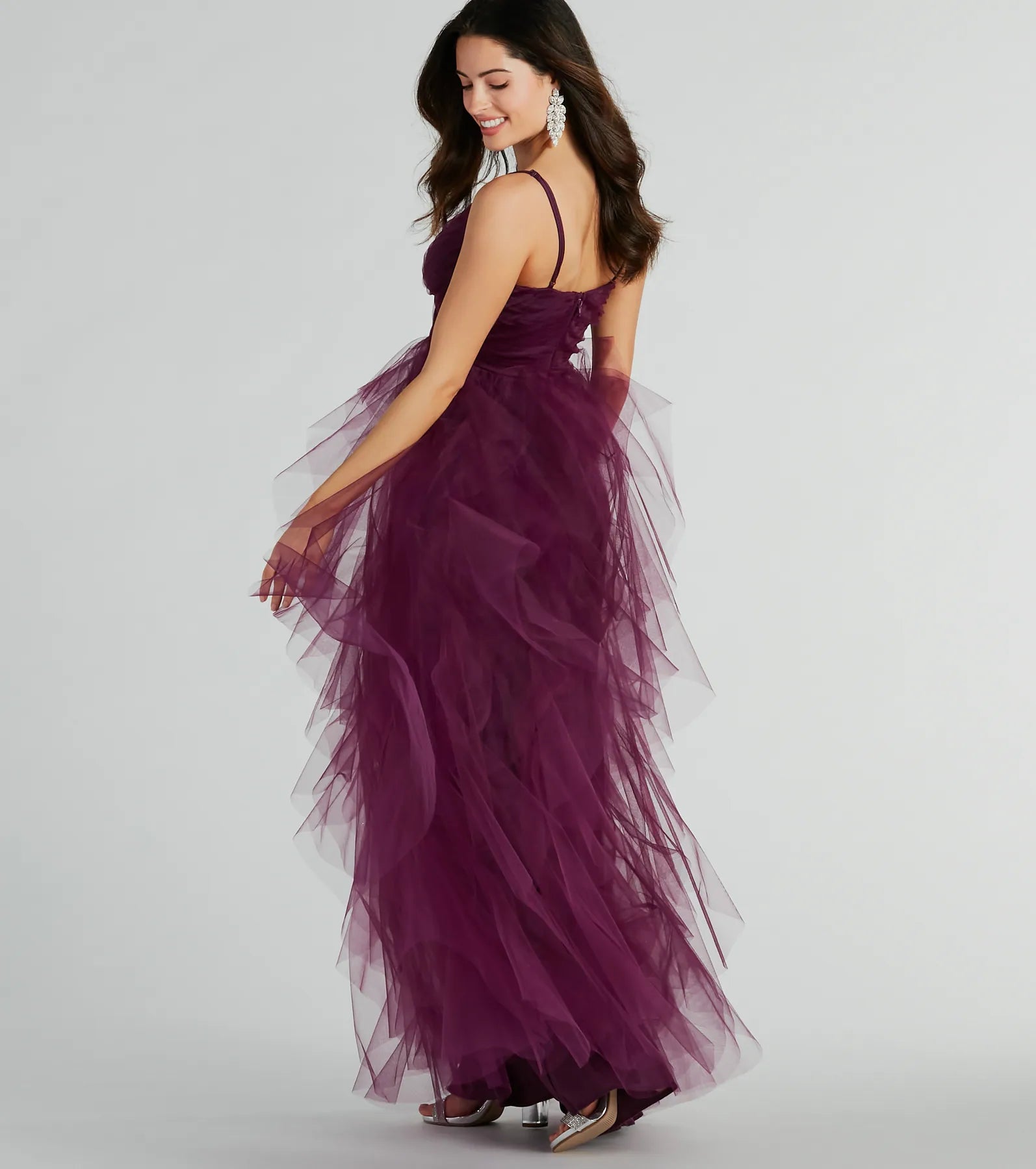 Premium Hadley V-Neck Ruffled Tulle Gown for Elegant Evenings