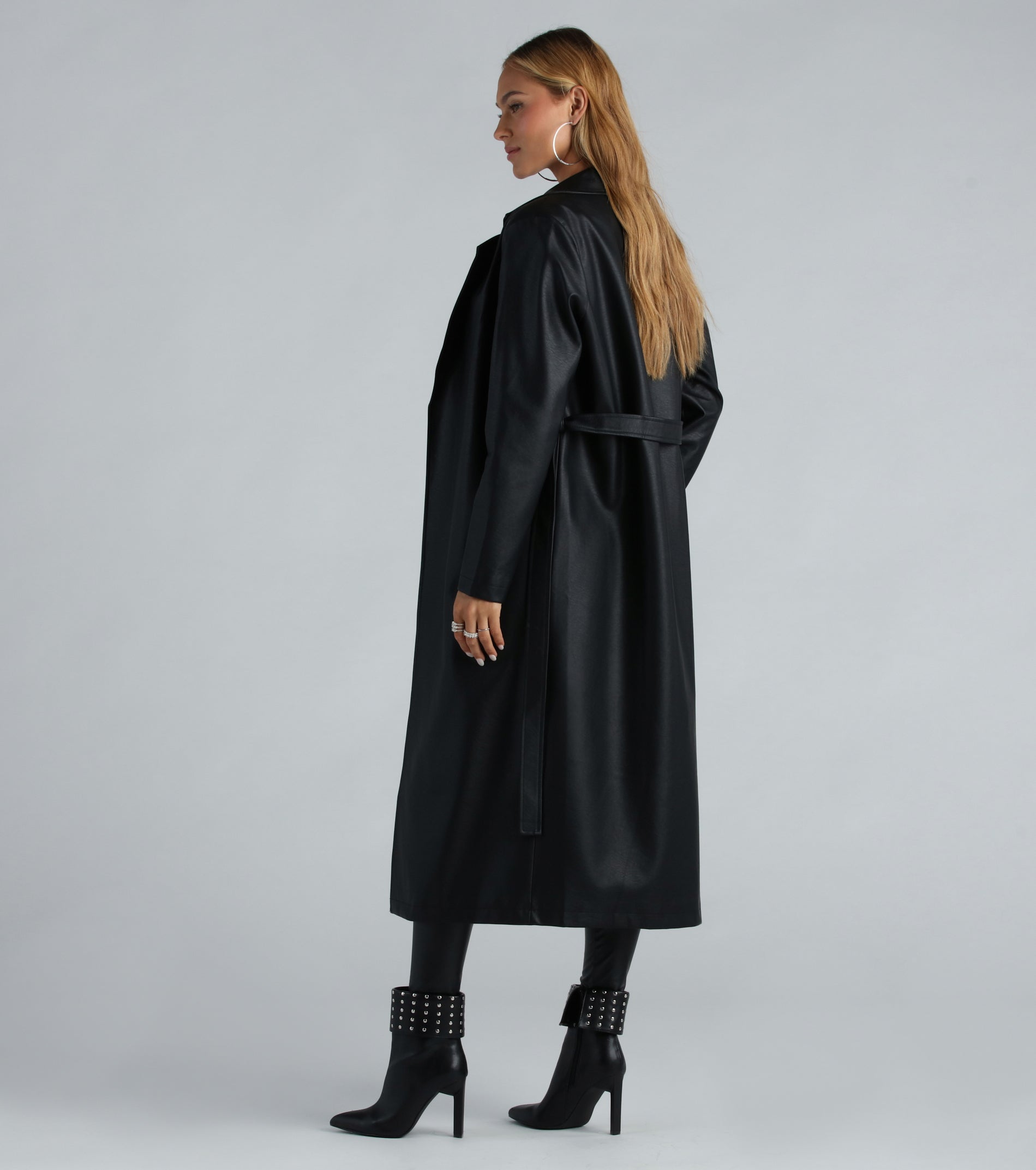 Premium Faux Leather Belted Trench Coat - Ultimate City Chic Style