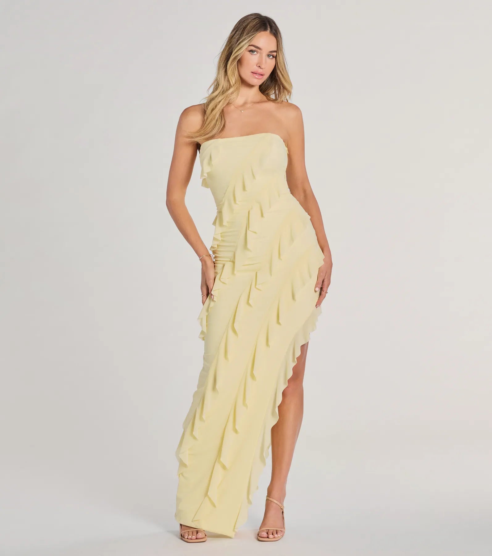 Premium Gabby Strapless Ruffle Evening Gown