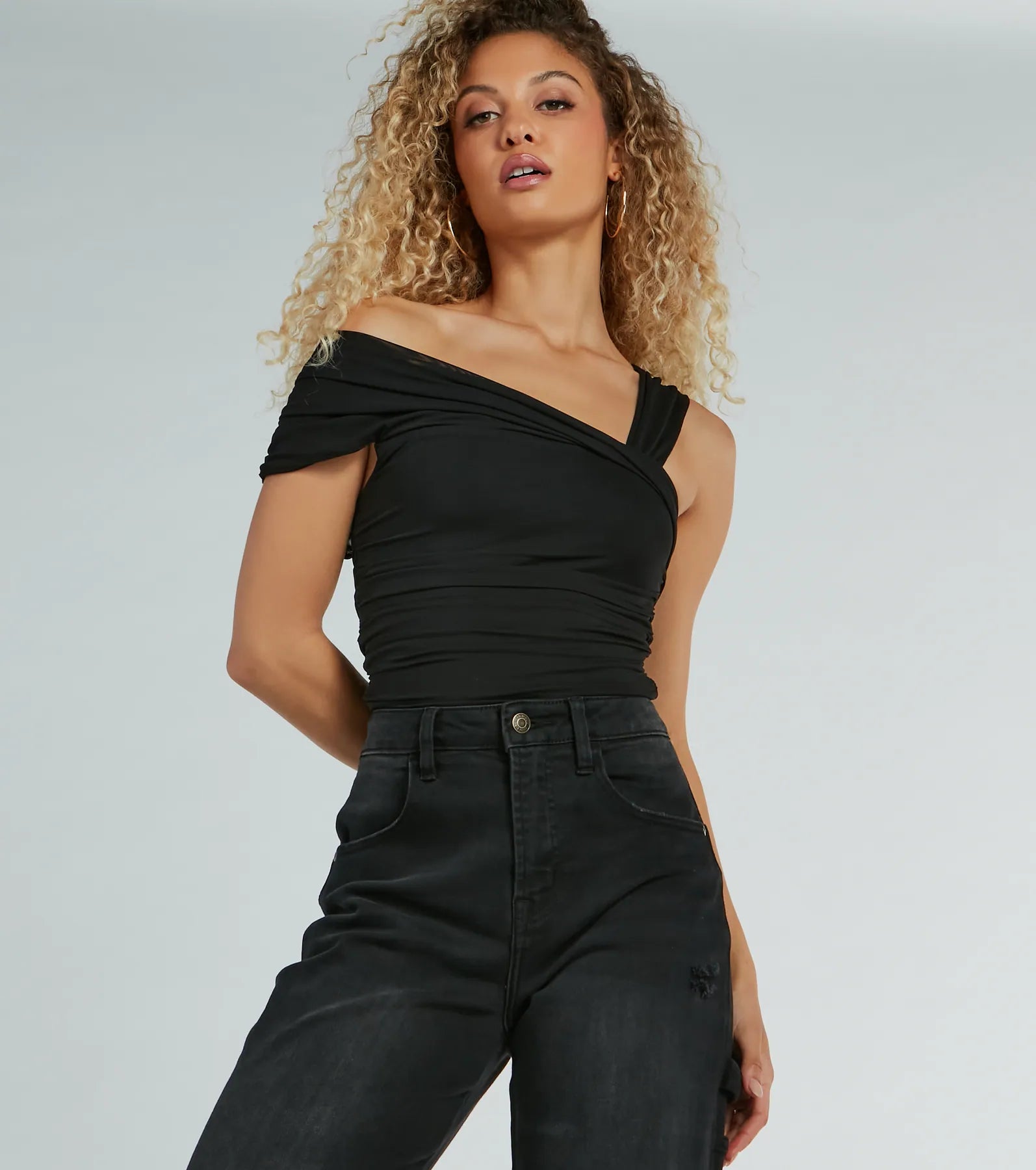 Ultimate Cool Girl Mesh Off-The-Shoulder Bodysuit