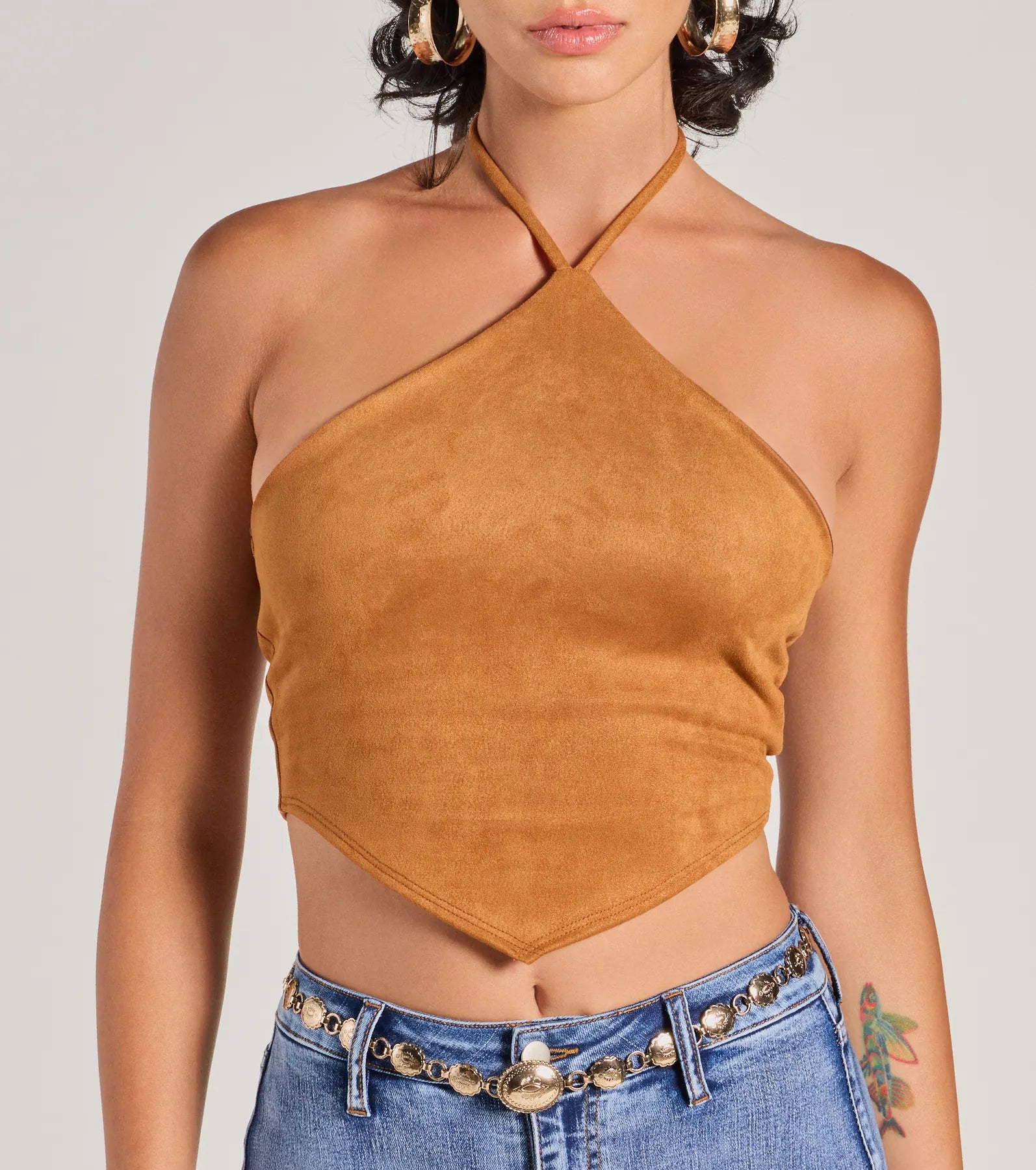 Premium Western Style Faux Suede Halter Crop Top