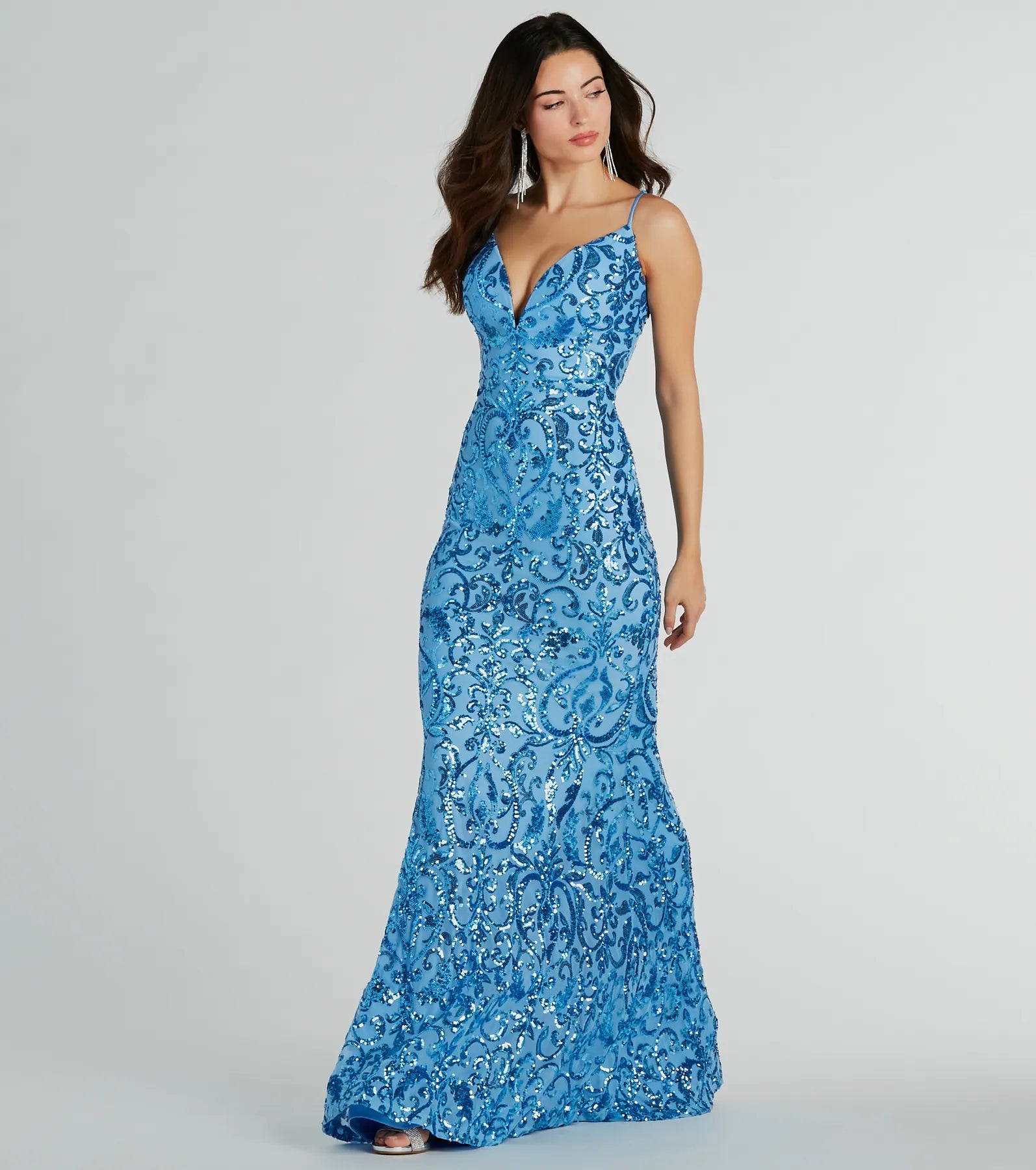 Kara Premium V-Neck Mermaid Sequin Evening Gown