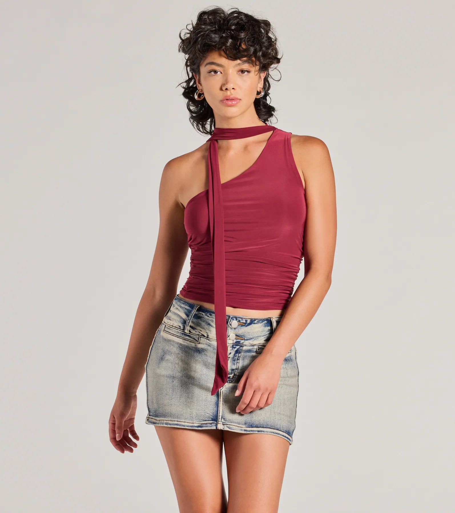 Ultimate It-Girl One-Shoulder Knit Top with Neck Tie