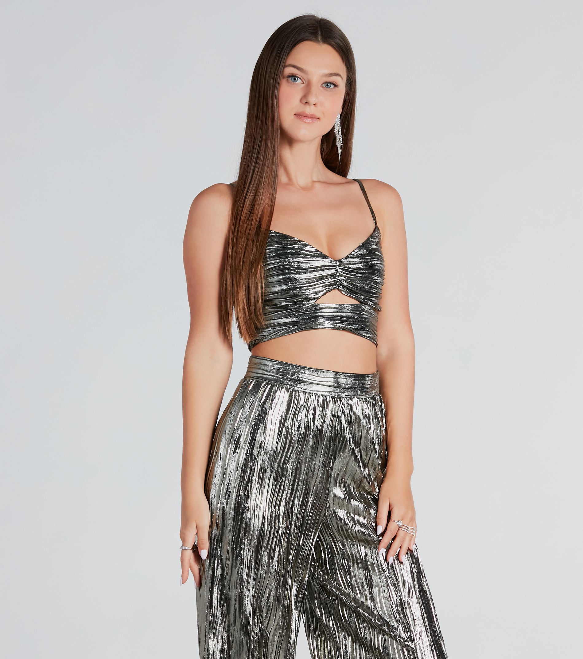 Ultimate Shimmer Metallic Plisse Crop Top