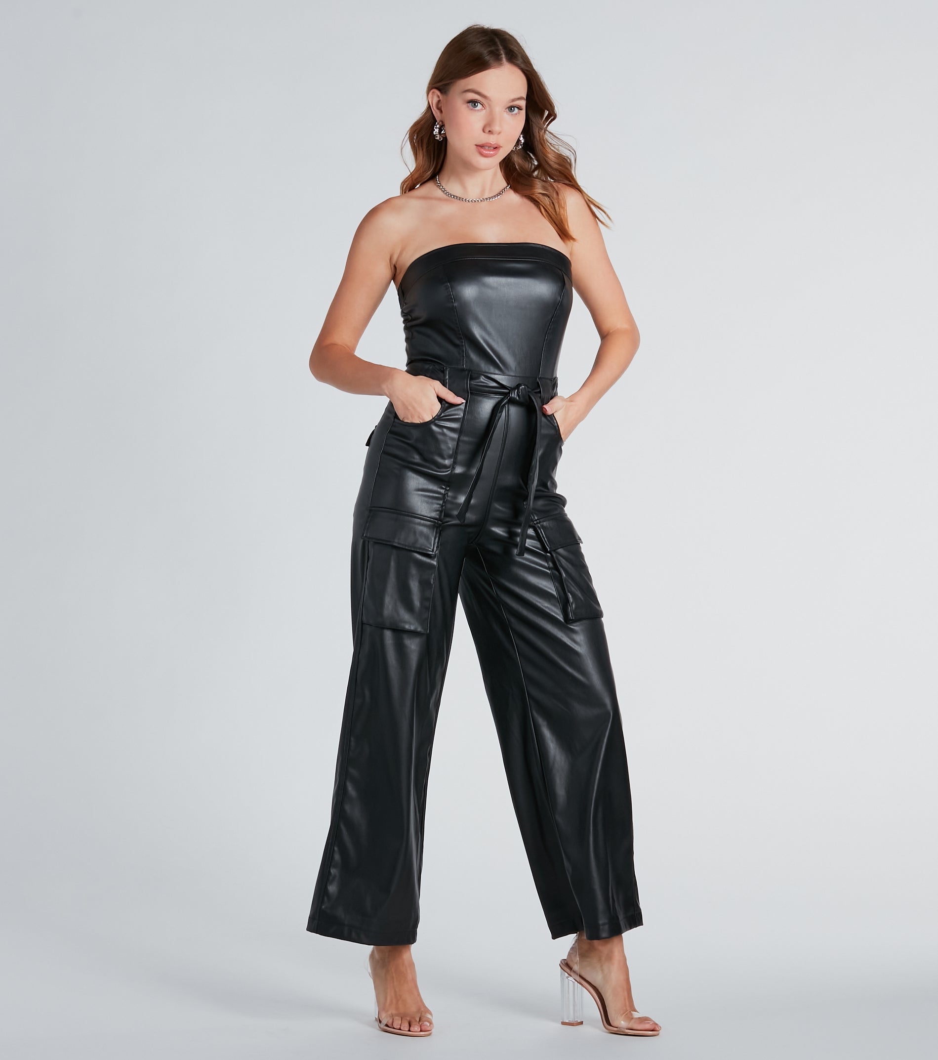 Ultimate Chic Faux Leather Belted Jumpsuit - Sleek & Stylish