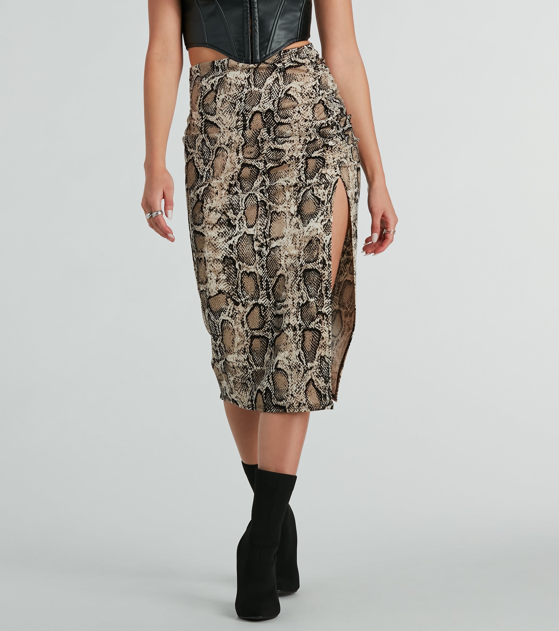 Ultimate Snake Print Slit Midi Skirt - Premium Style