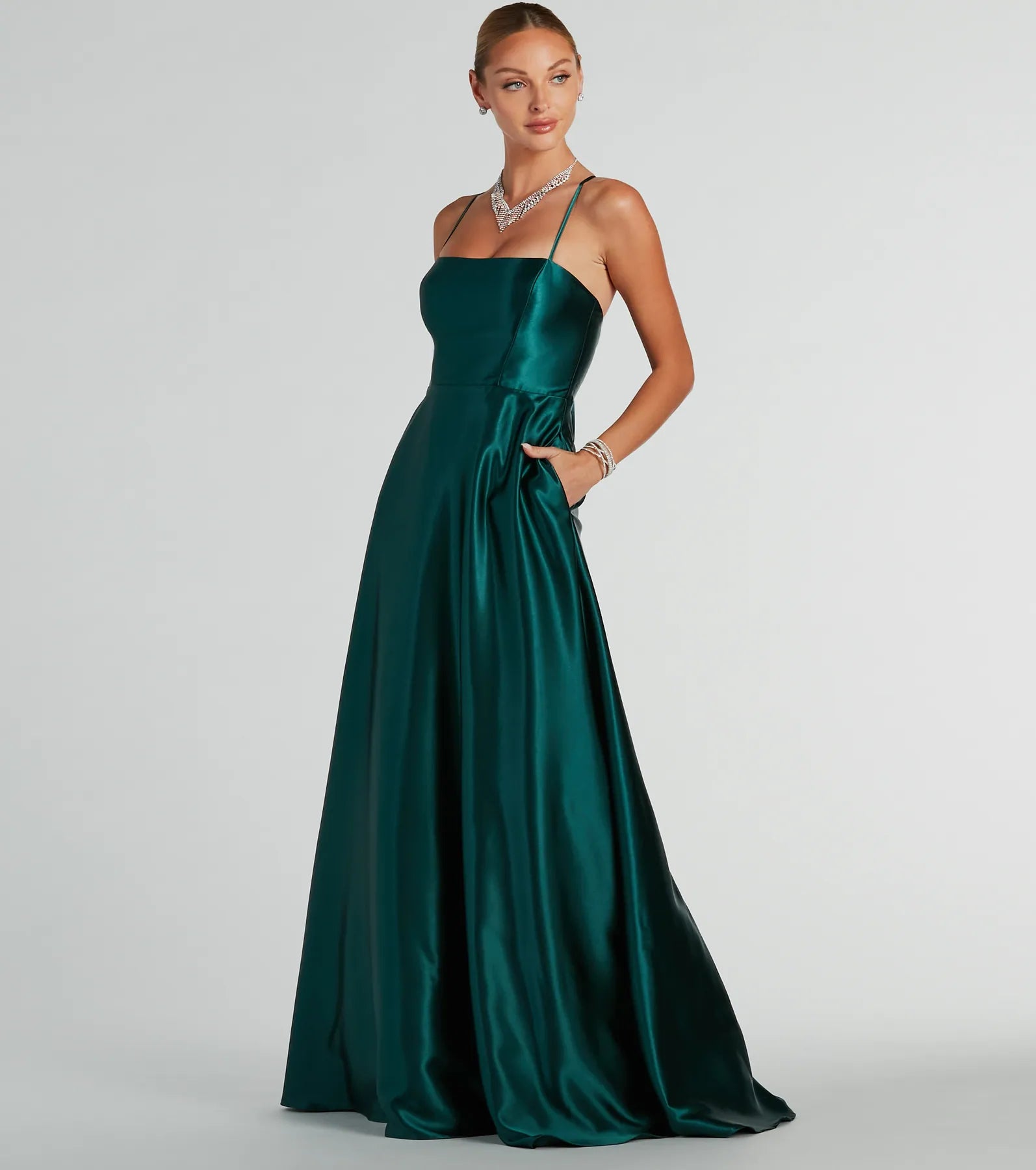 Premium Tabitha Lace-Up A-Line Satin Evening Gown