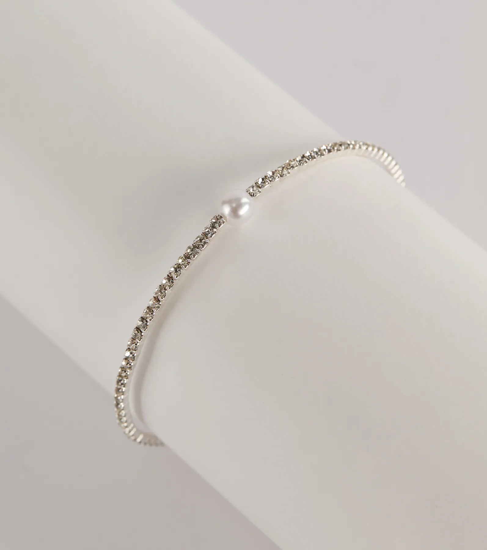 Premium Rhinestone & Faux Pearl Memory Wire Bracelet