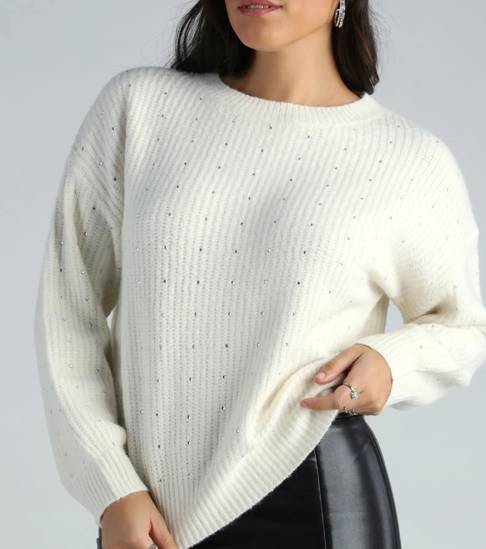 Premium Glam Rhinestone Knit Sweater - Ultimate Comfort & Style