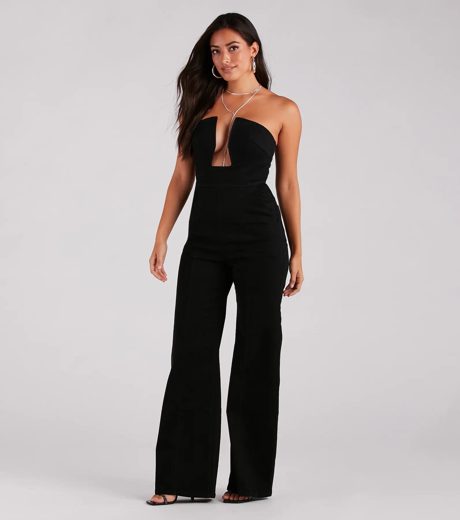 Ultimate Night Out: Entice Plunge Neck Denim Jumpsuit