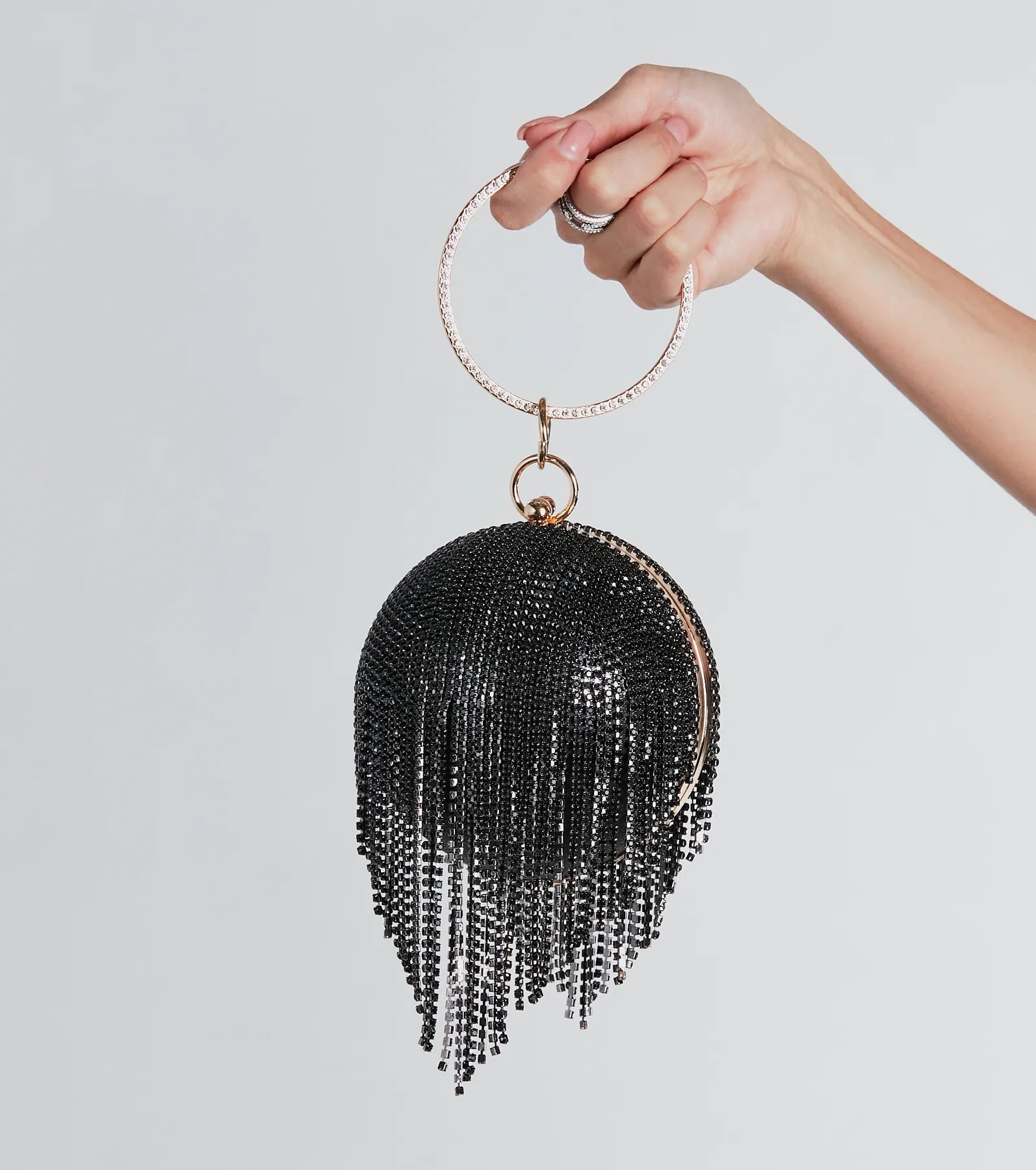 Ultimate Glam Rhinestone Fringe Sphere Bag