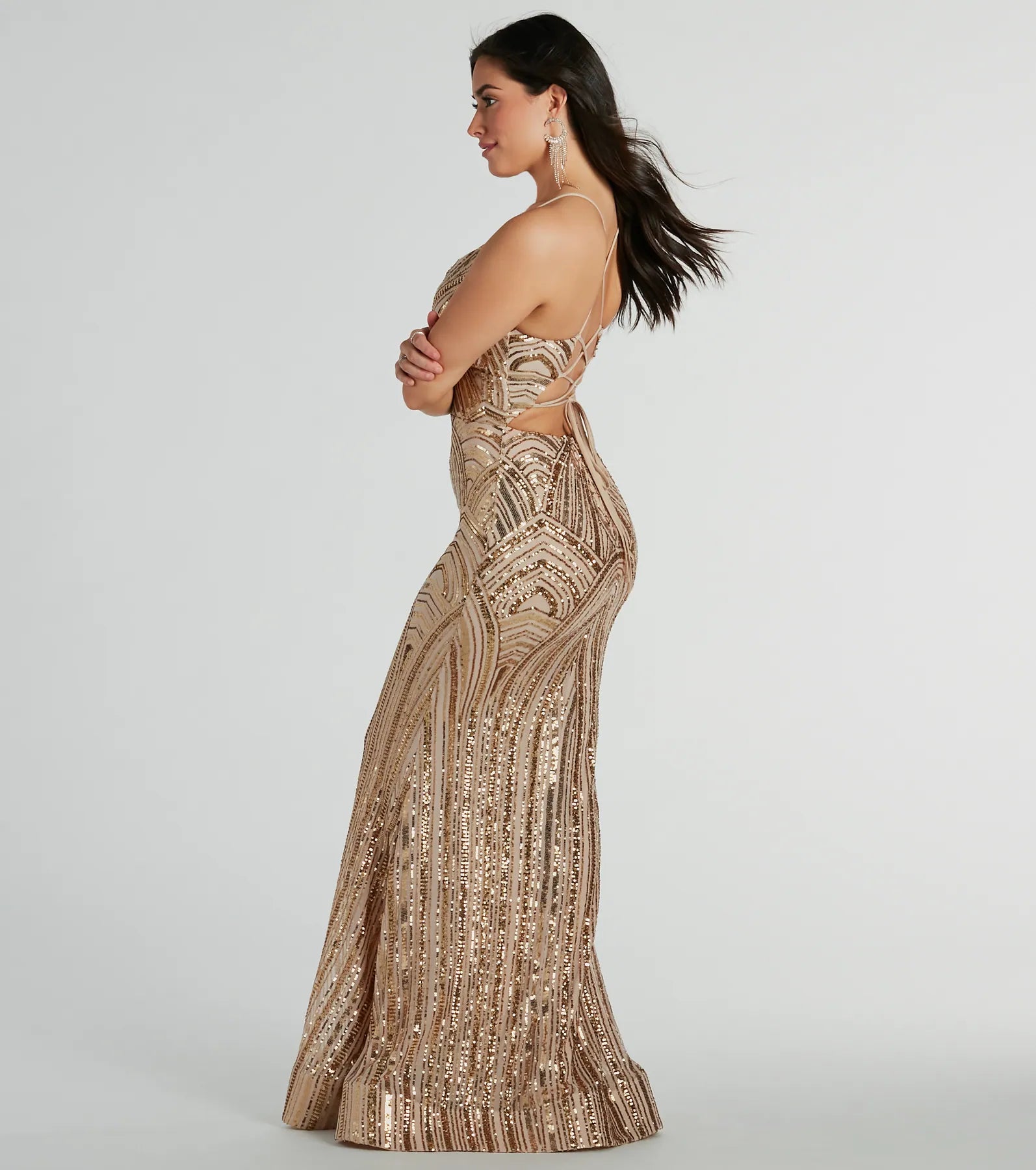 Ultimate Francesca Lace-Up Mermaid Sequin Evening Gown