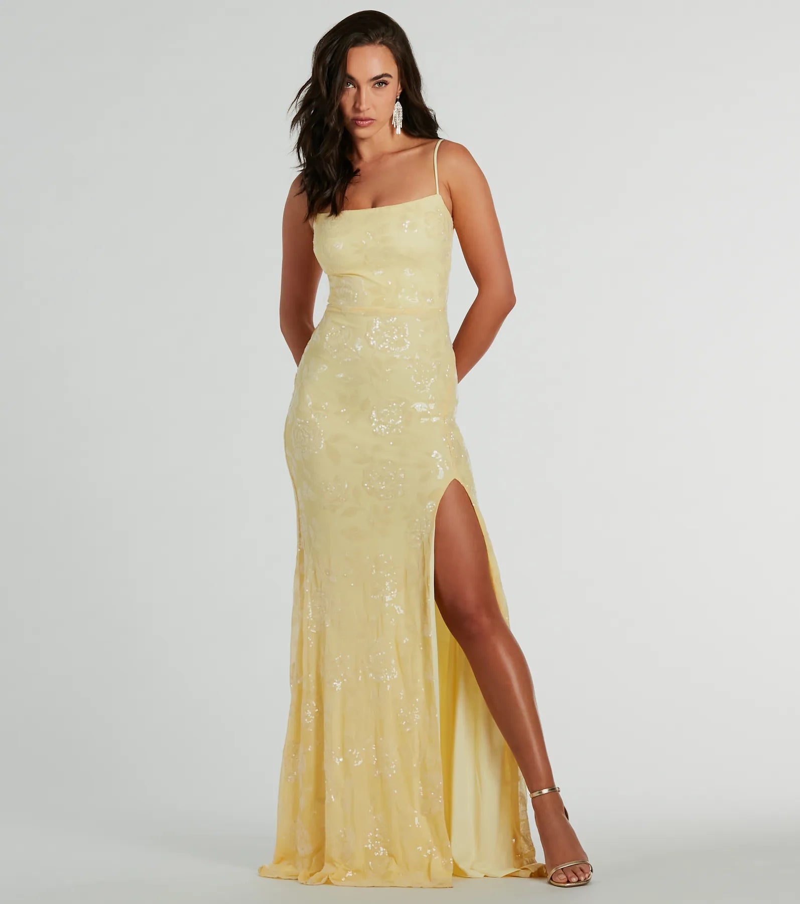 Premium Kimber Floral Sequin Mermaid Gown - High Slit Elegance