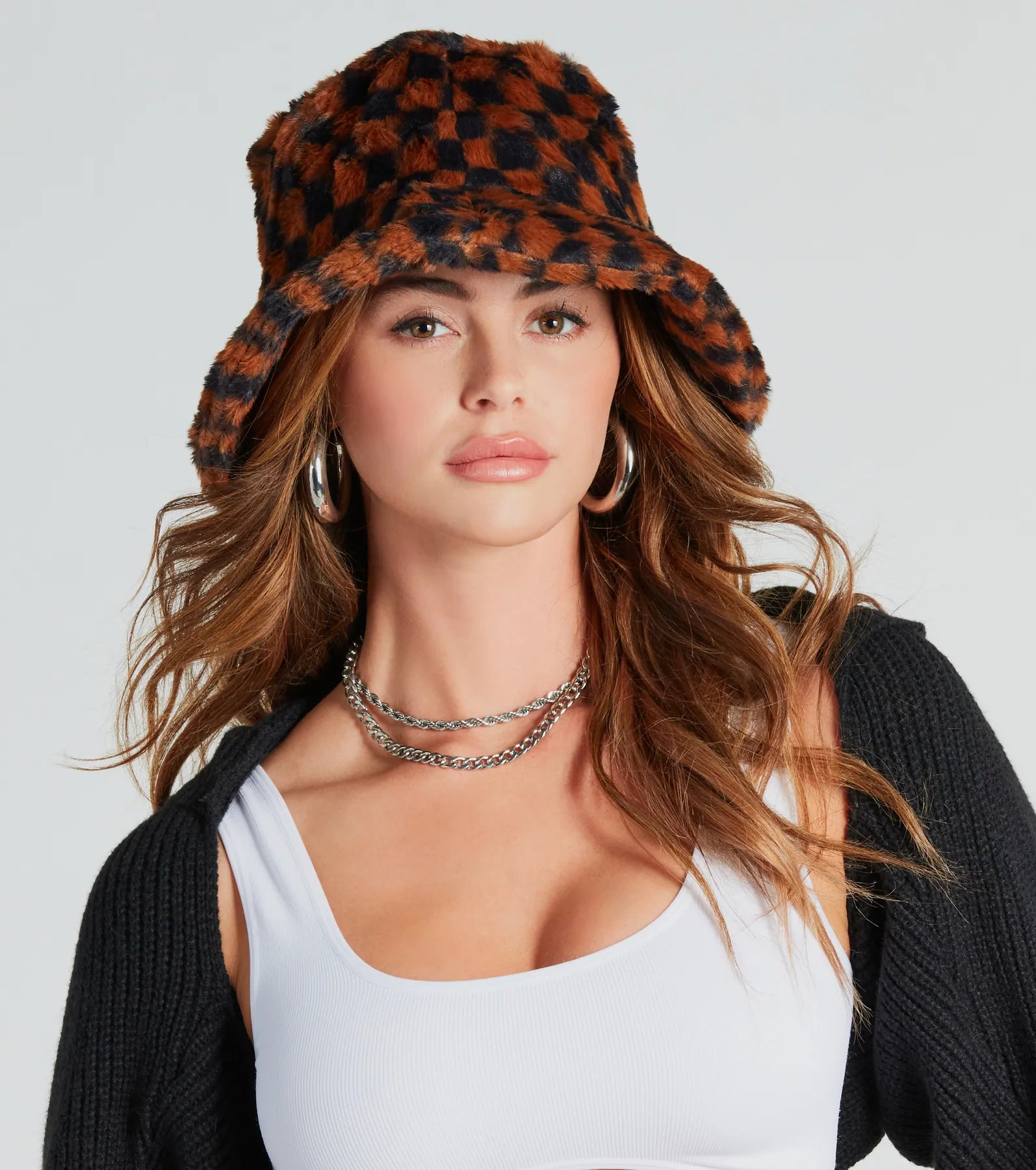 Ultimate Cuddly Checkered Faux Fur Bucket Hat - Winter Fashion Essential