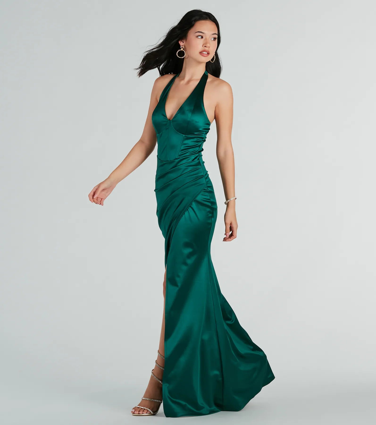 Premium Melissa Satin Mermaid Gown – Elegant Halter Neck Dress