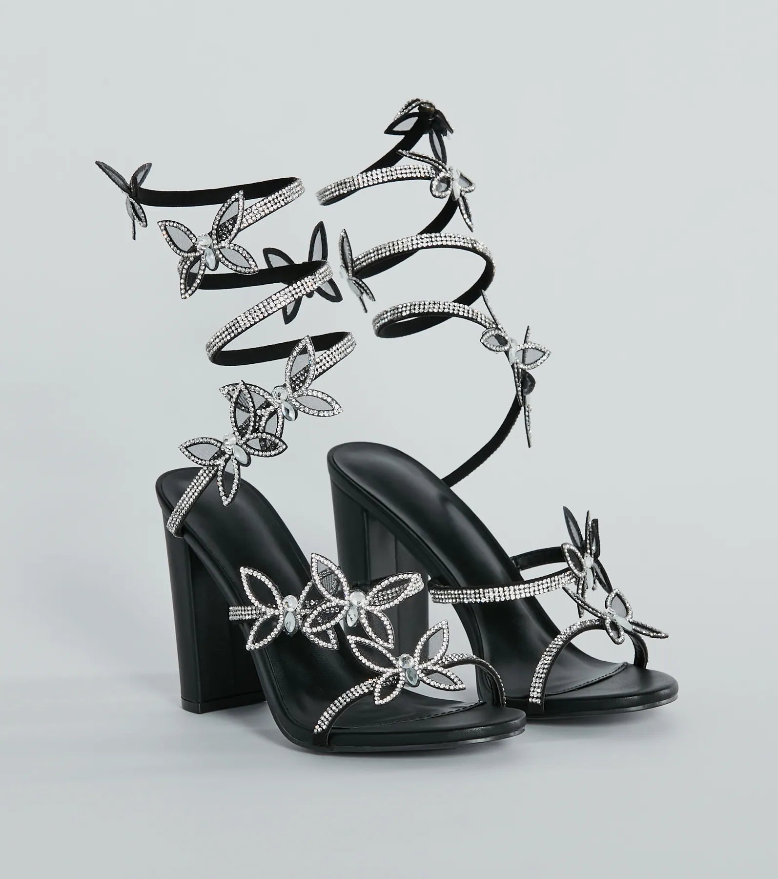 Ultimate Glamour Butterfly Rhinestone Block Heels