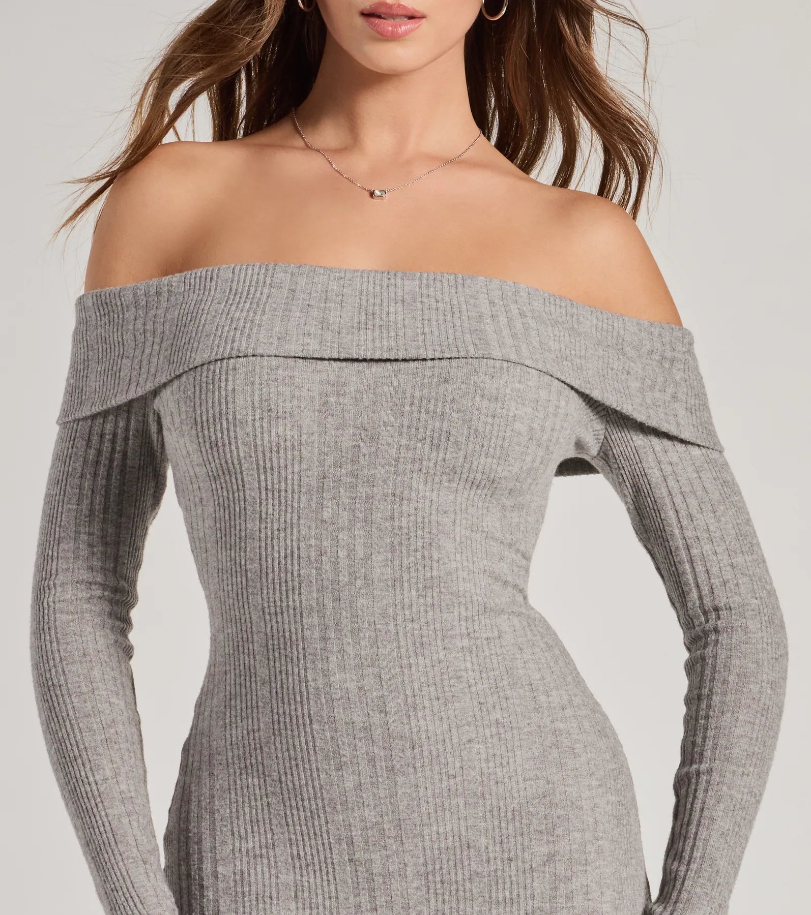 Ultimate Curve-Hugging Ribbed Knit Off-The-Shoulder Dress