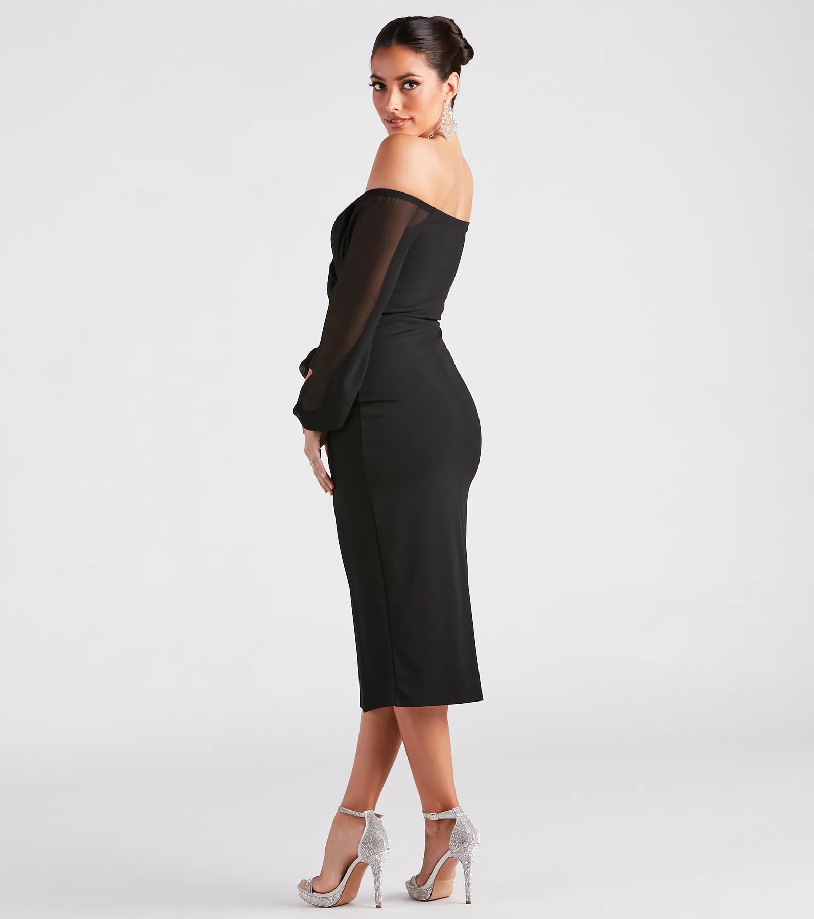 Premium Jolene Chiffon Off-The-Shoulder Midi Dress - Ultimate Elegance